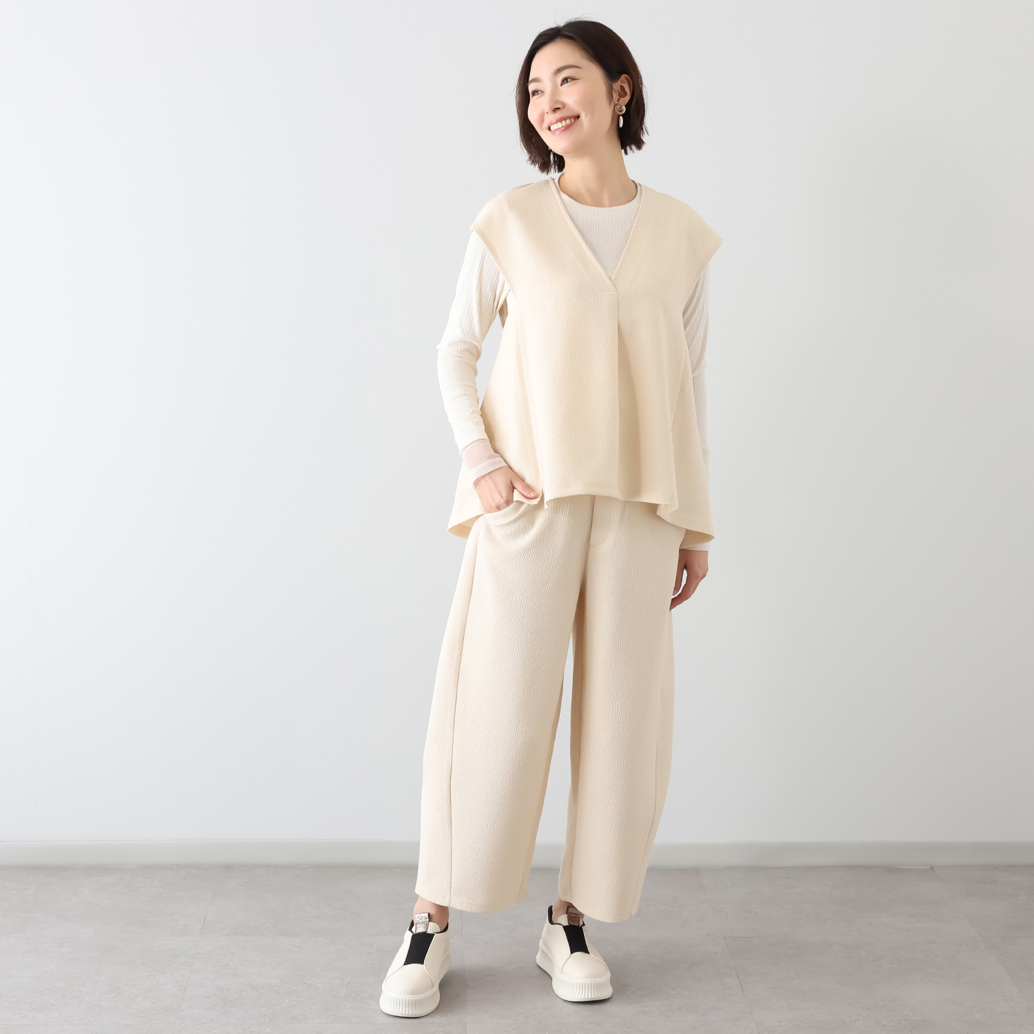 キリ　エ　キリ ふくれジョーゼット バレルシルエット パンツ