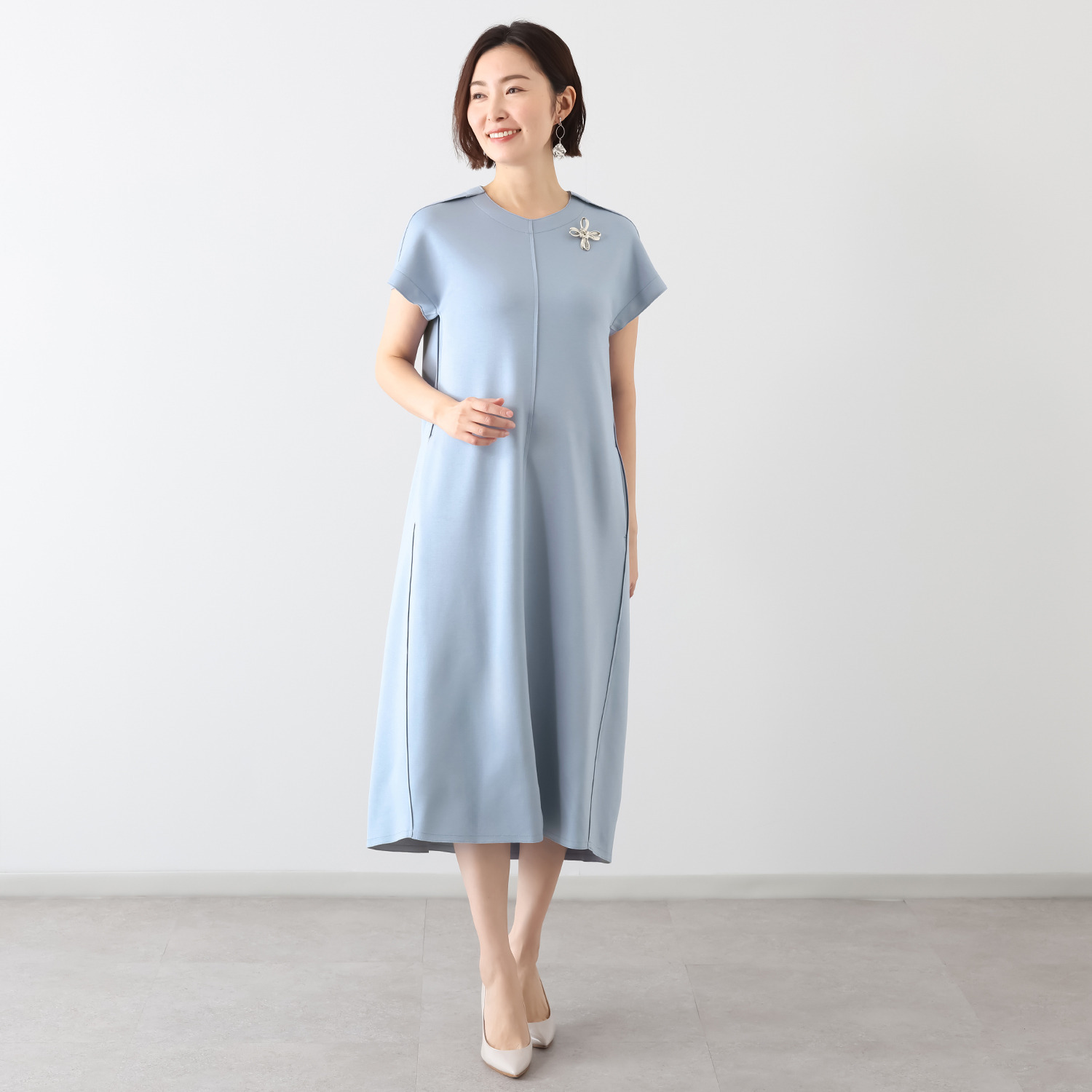 キリ　エ　キリ ブローチ付 ソフトカットソー ジャンパードレス