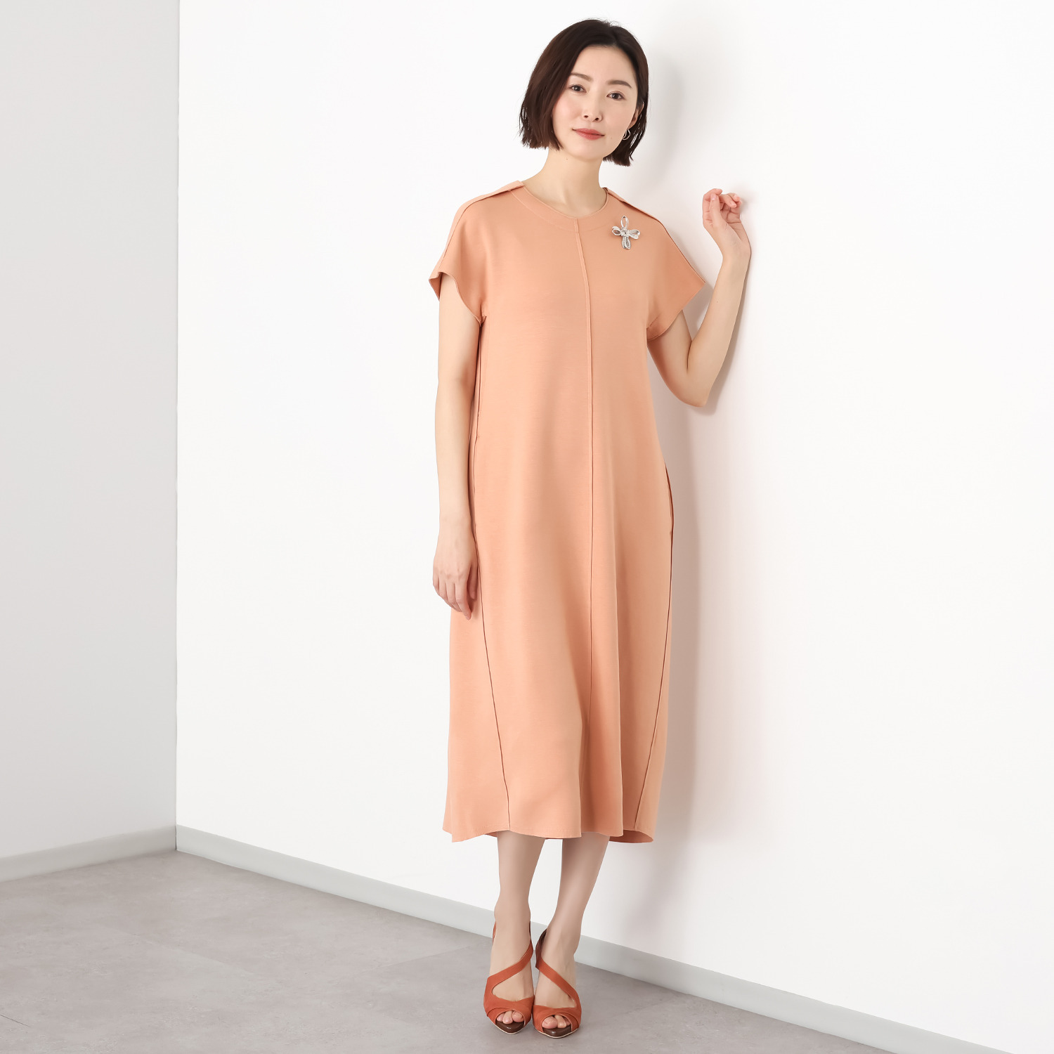 キリ　エ　キリ ブローチ付 ソフトカットソー ジャンパードレス