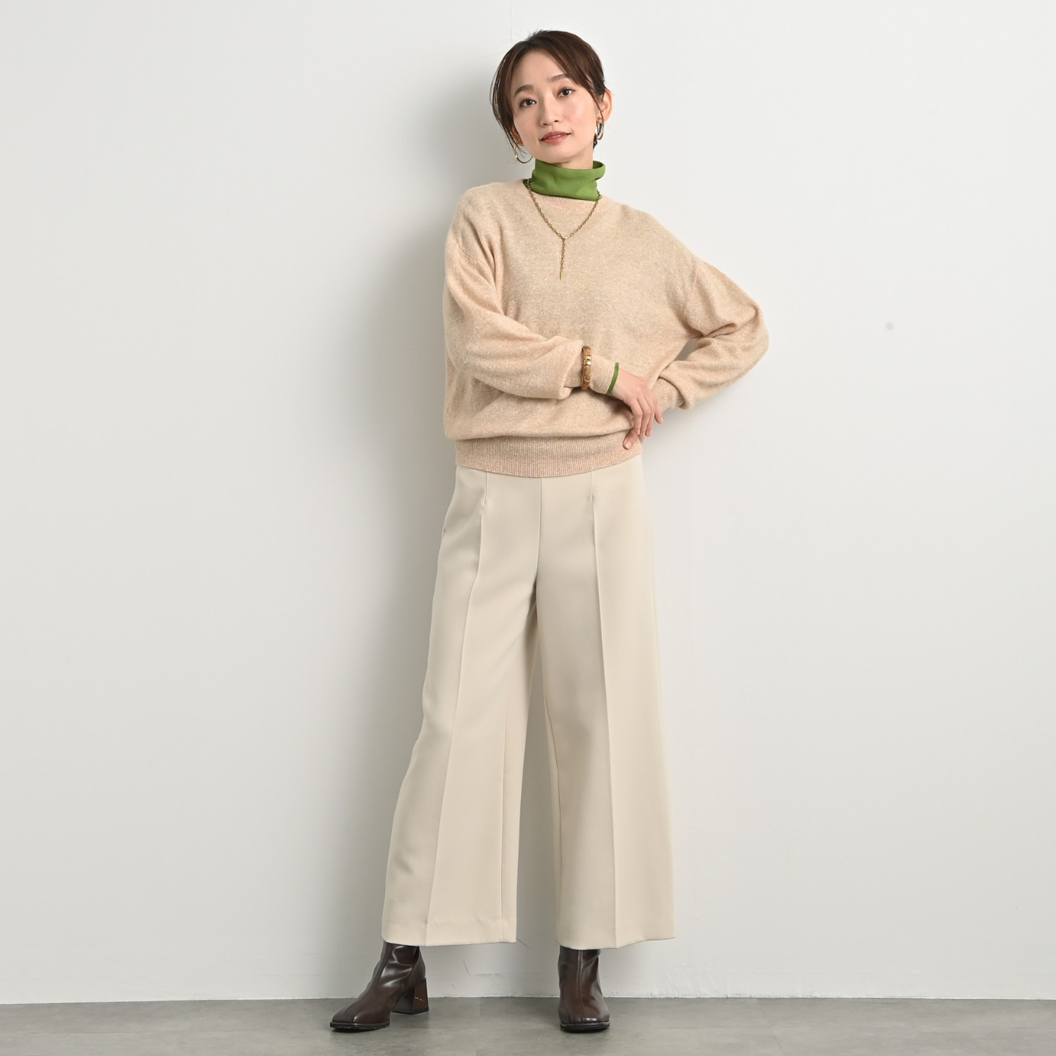 ＢＯＵＮＣＹ　ＢＯＮＤ リネンカシミヤ ふんわりスリーブ ニットプルオーバー