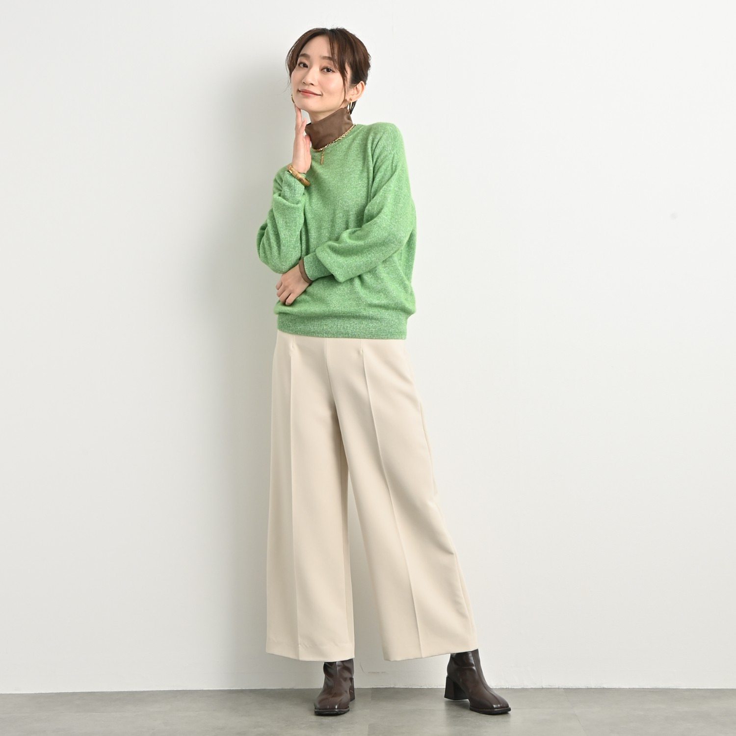 ＢＯＵＮＣＹ　ＢＯＮＤ リネンカシミヤ ふんわりスリーブ ニットプルオーバー