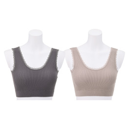 美人工房 抗菌防臭 なめらかモダール混 カップ付リブハーフトップ 2枚セット