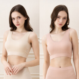 美人工房 抗菌防臭 なめらかモダール混 カップ付リブハーフトップ ２枚セット