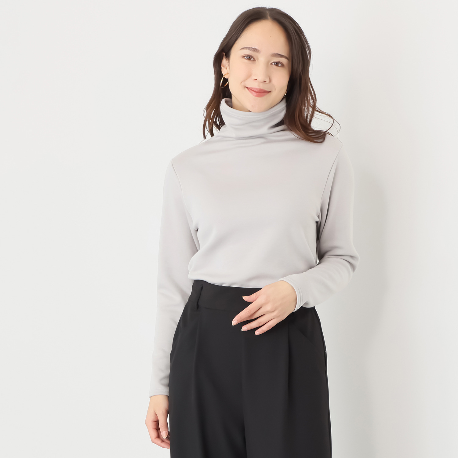 ココンライフ　ドゥ 吸湿発熱・吸放湿 ふんわり裏ジャギー ボトルネックプルオーバー