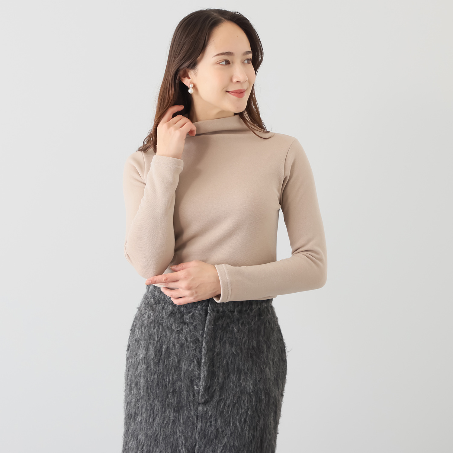 ココンライフ　ドゥ 吸湿発熱・吸放湿 “サーモギア” 裏起毛のびやか ボトルネックプルオーバー