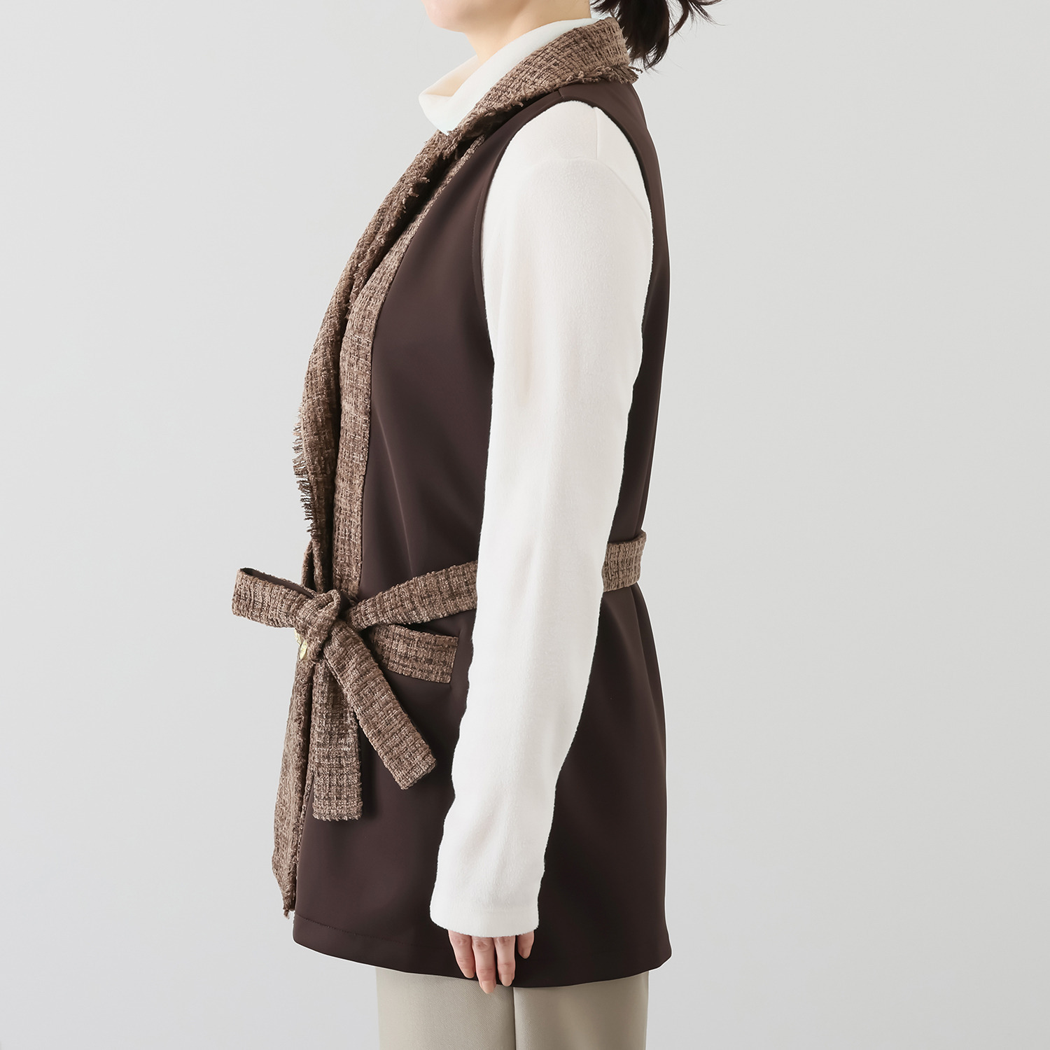 コースタルドライブ 共布ベルト付 ツイード切替 ジレベスト