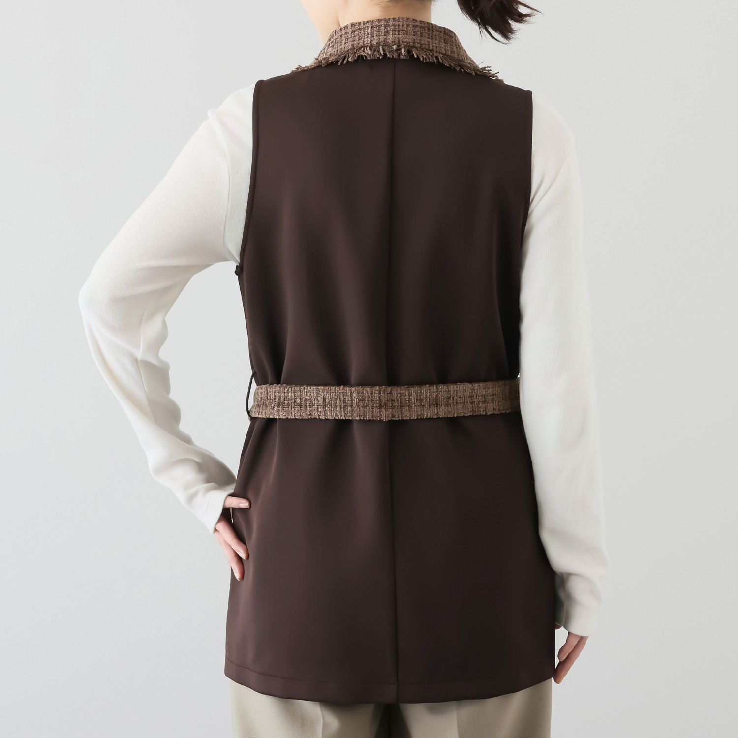 コースタルドライブ 共布ベルト付 ツイード切替 ジレベスト