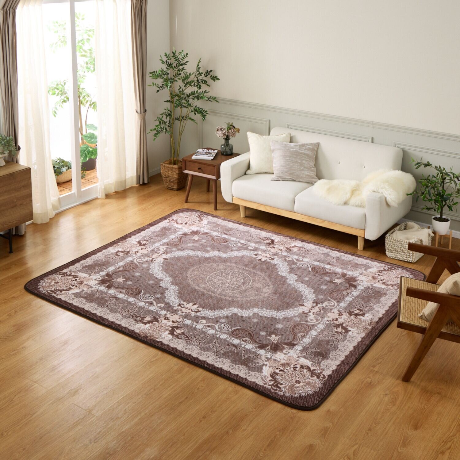 スワトウ刺しゅう協会 認定デザイン 洗える あたたかラグ ＜１９０×２４０ｃｍ＞