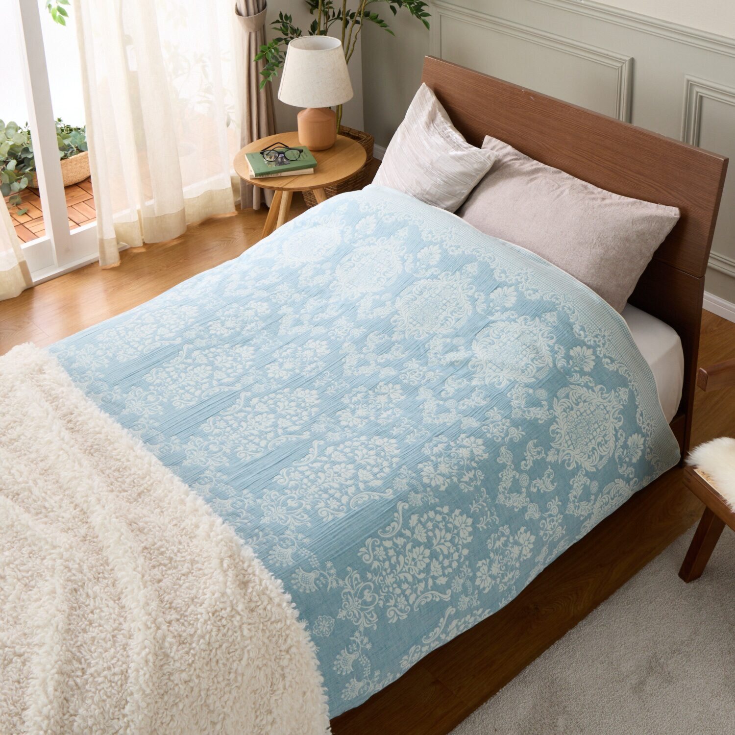 スワトウ刺しゅう協会 認定デザイン 足元スプレッド付 コットン１００％ 掛布団カバー ＜シングル＞