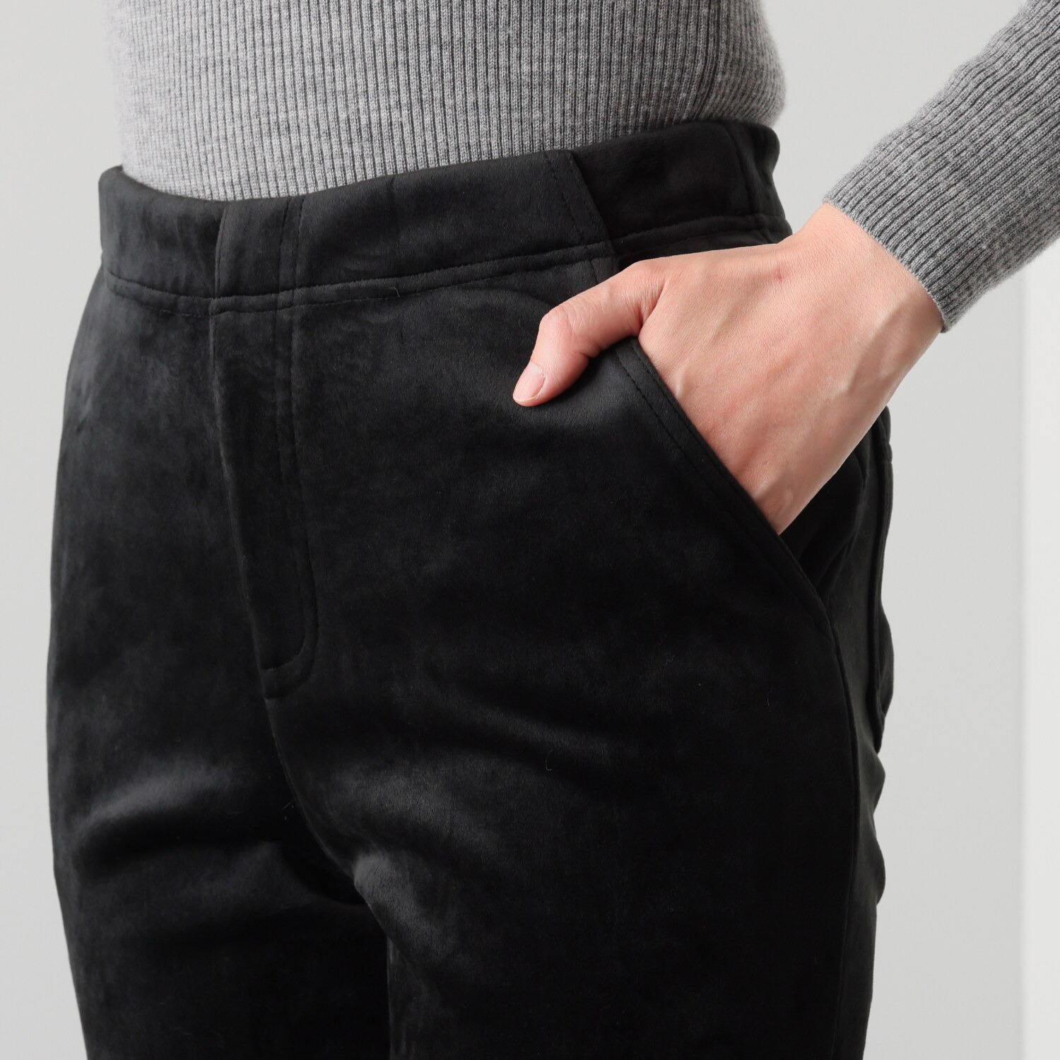 アトリエール 蓄熱保温 両面ベロア スタイリッシュ スリムパンツ２枚セット