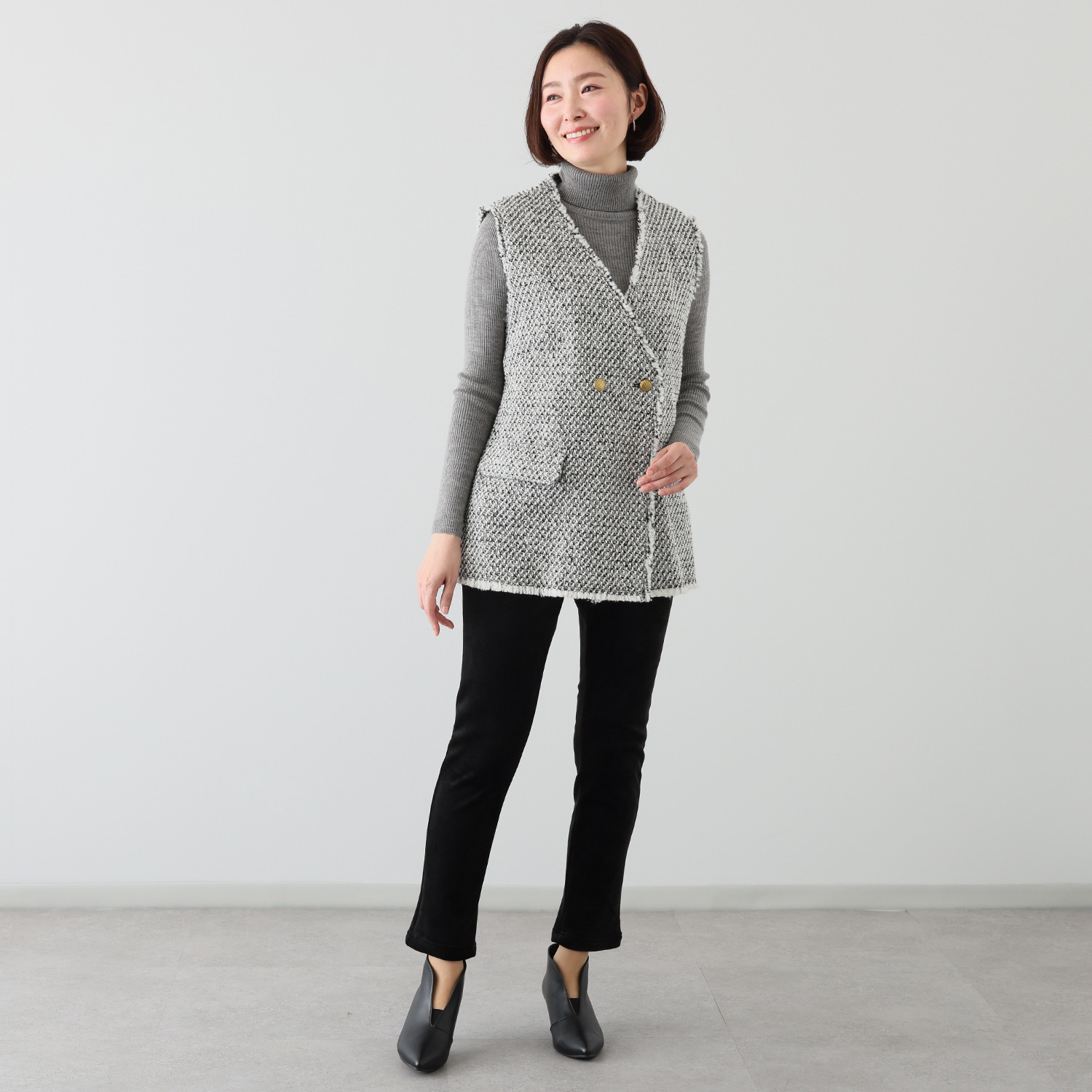 アトリエール 蓄熱保温 両面ベロア スタイリッシュ スリムパンツ２枚セット