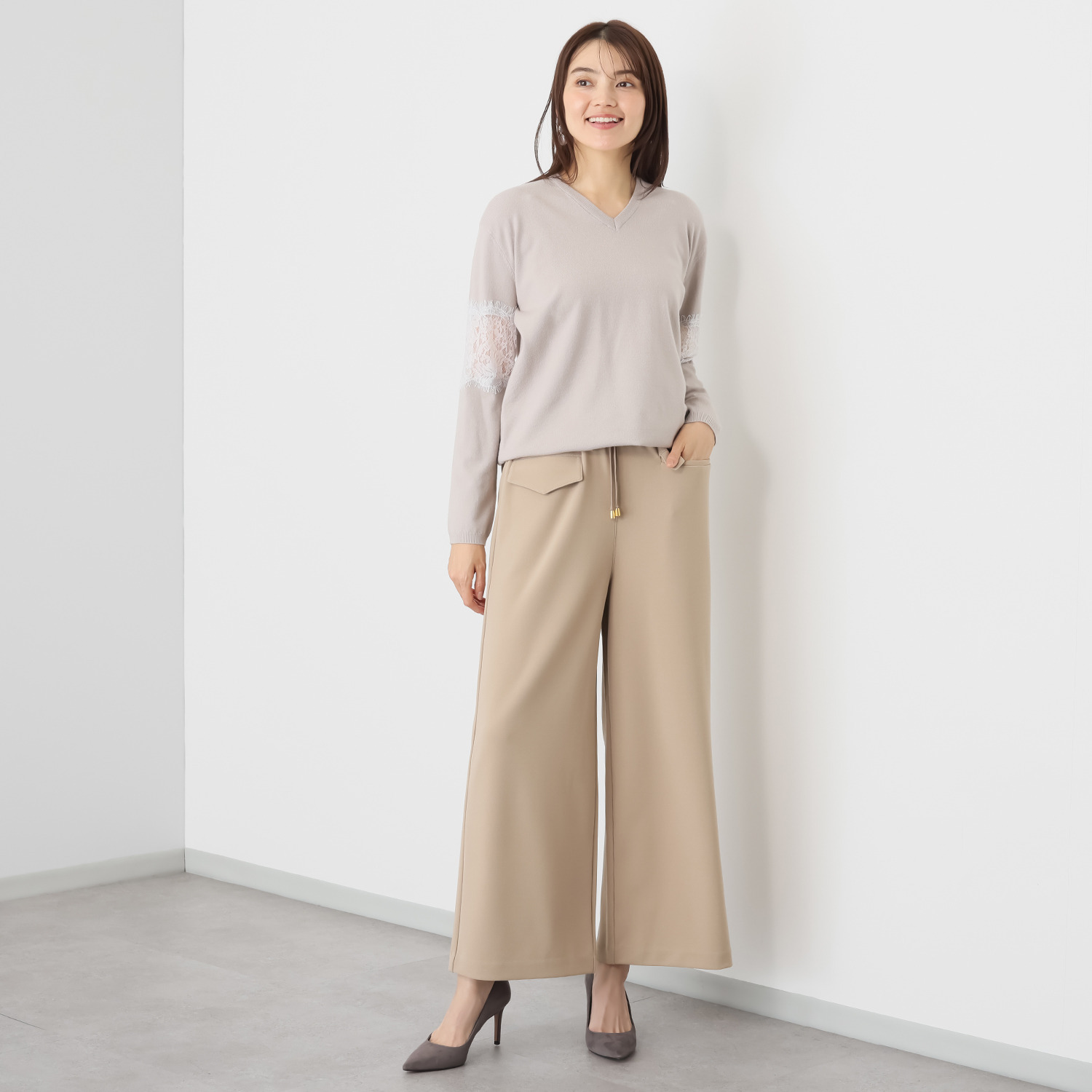 エアリーフェアリー カットジョーゼット ドロストアクセント ワイドパンツ