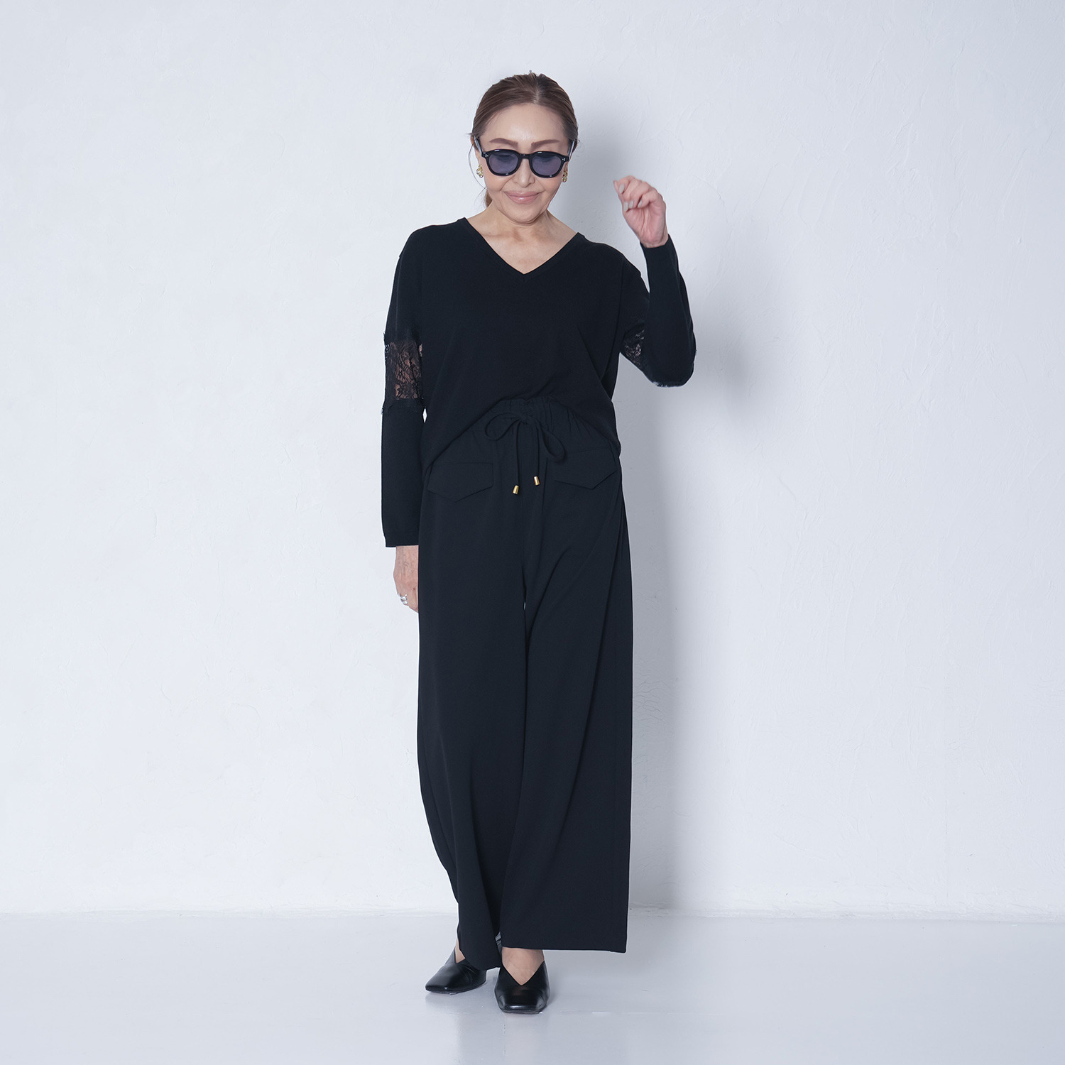 エアリーフェアリー カットジョーゼット ドロストアクセント ワイドパンツ