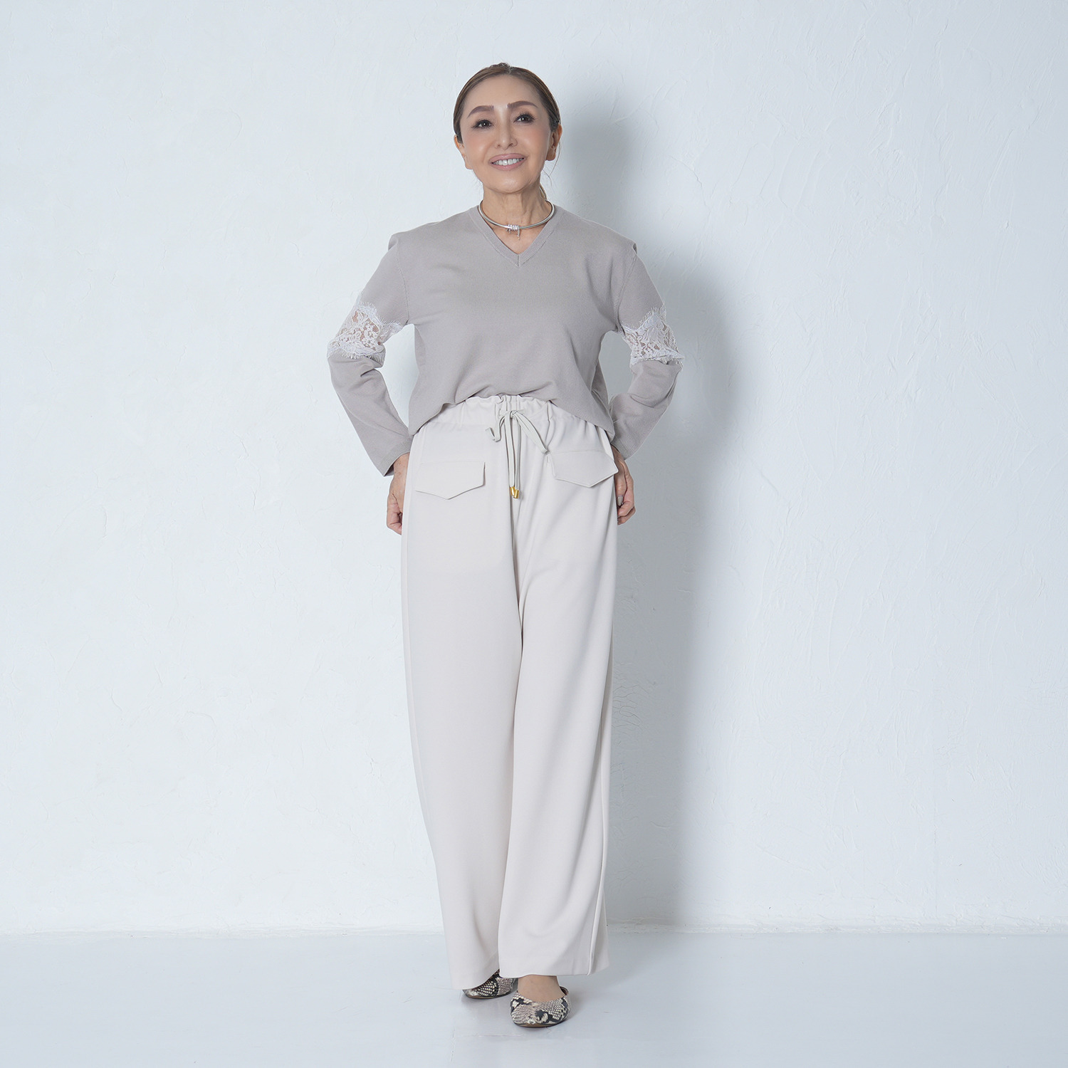 エアリーフェアリー カットジョーゼット ドロストアクセント ワイドパンツ