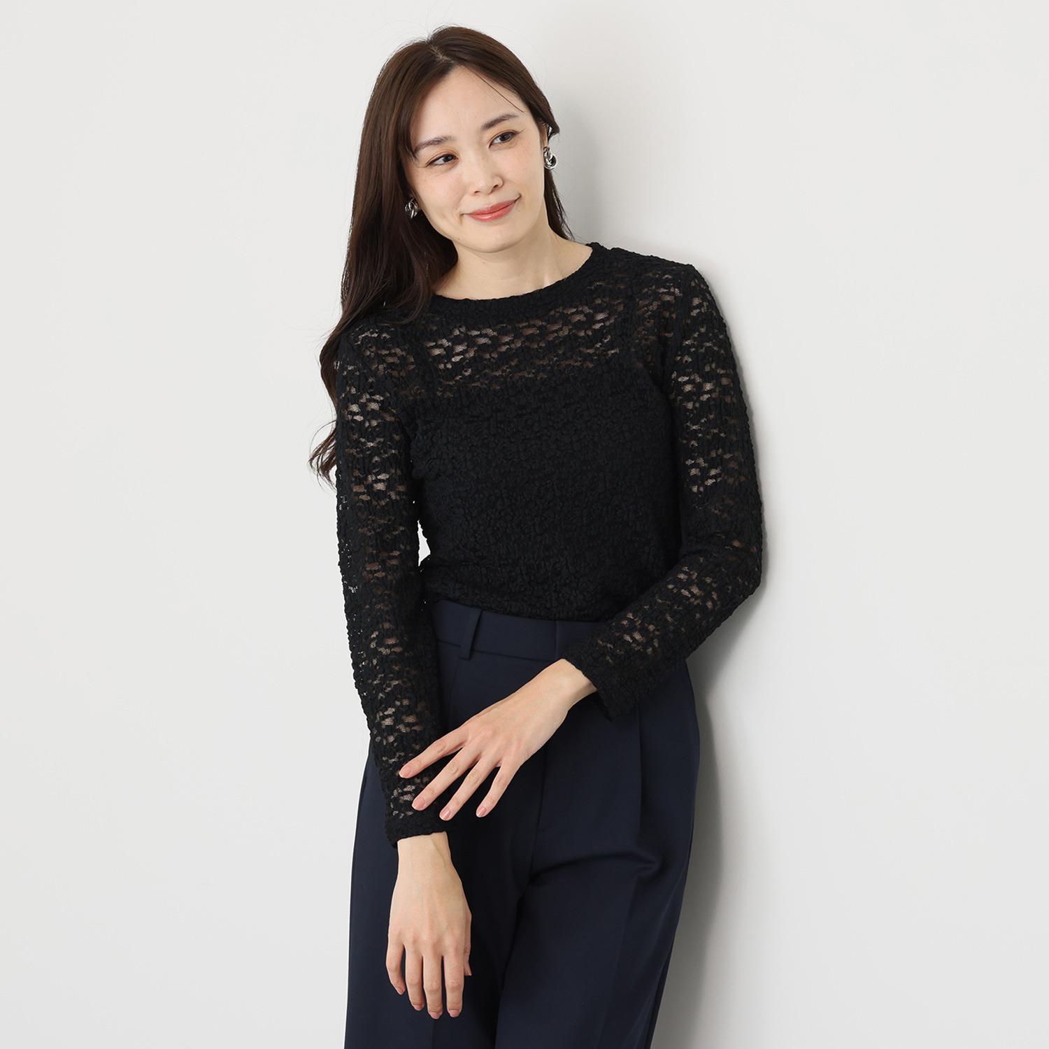 エアリーフェアリー ストレッチレース クルーネック プルオーバー