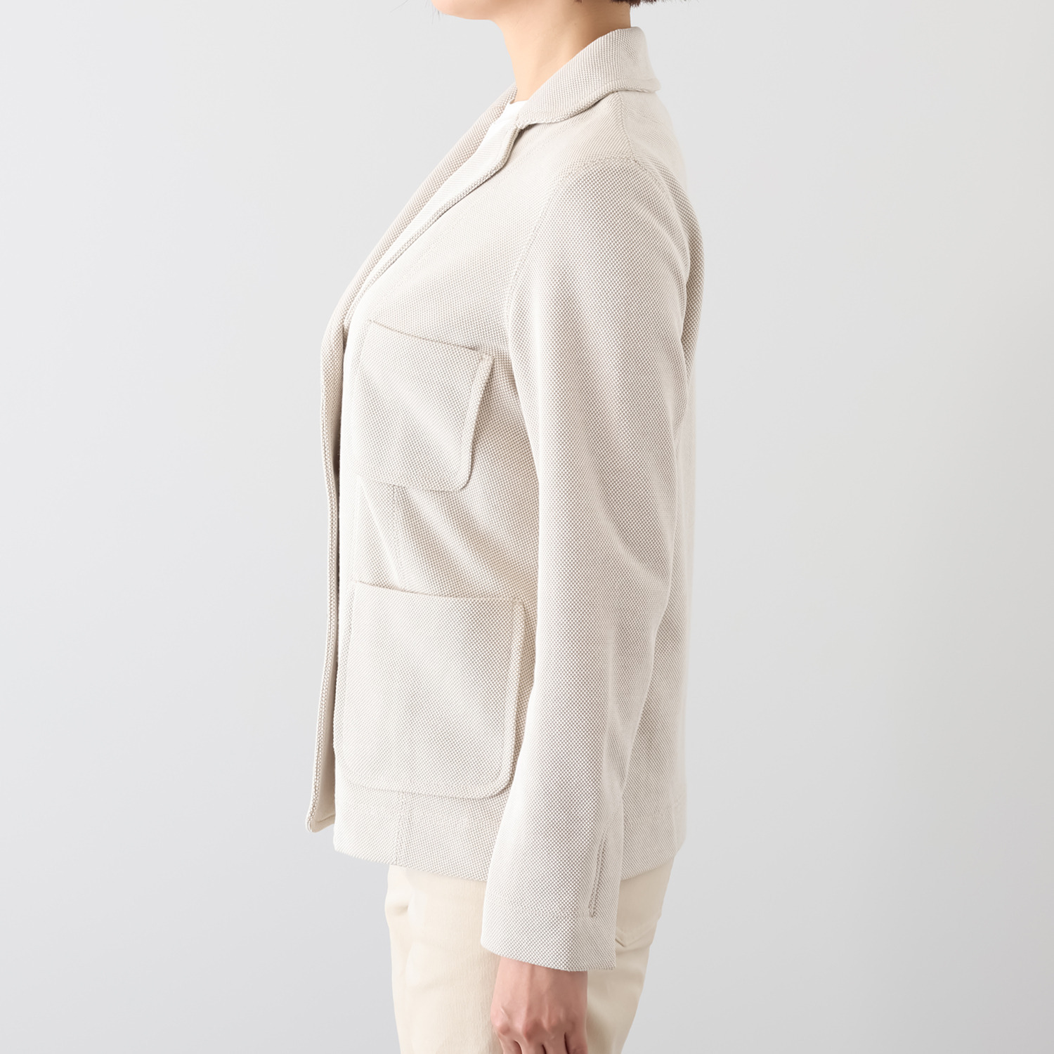 モカサン　ジュンコシマダ 綿混 ストレッチジャージー 金色ボタンブレザー