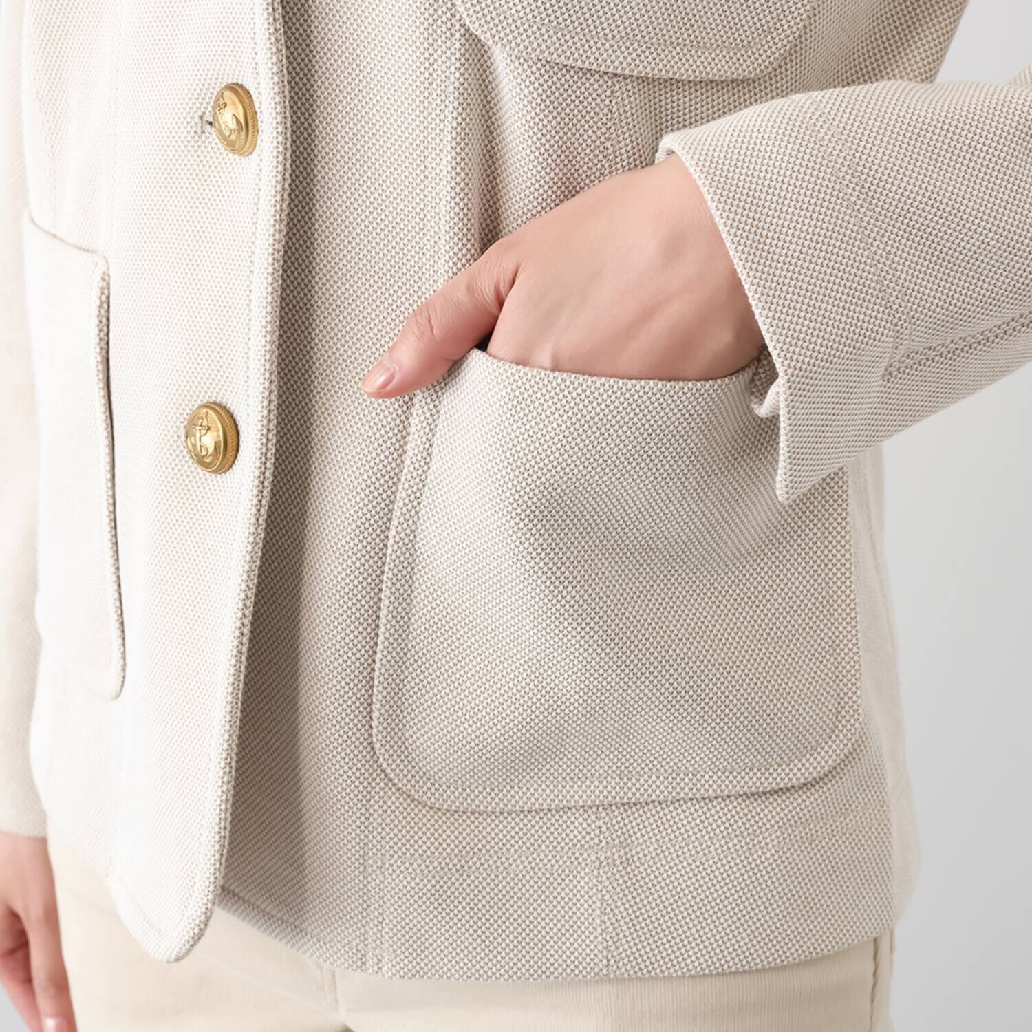 モカサン　ジュンコシマダ 綿混 ストレッチジャージー 金色ボタンブレザー