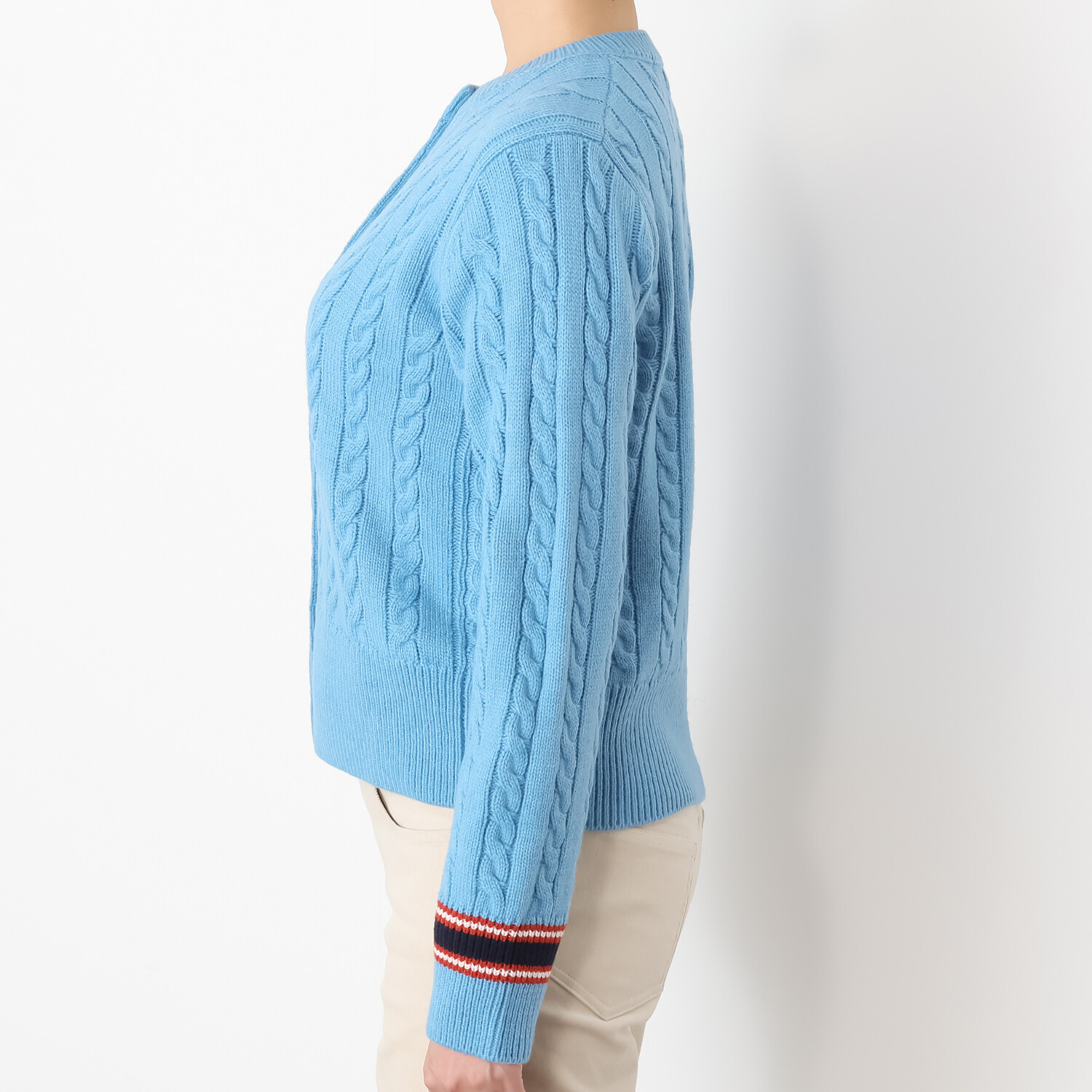 モカサン　ジュンコシマダ ケーブル編 ポイント配色 ニットカーディガン