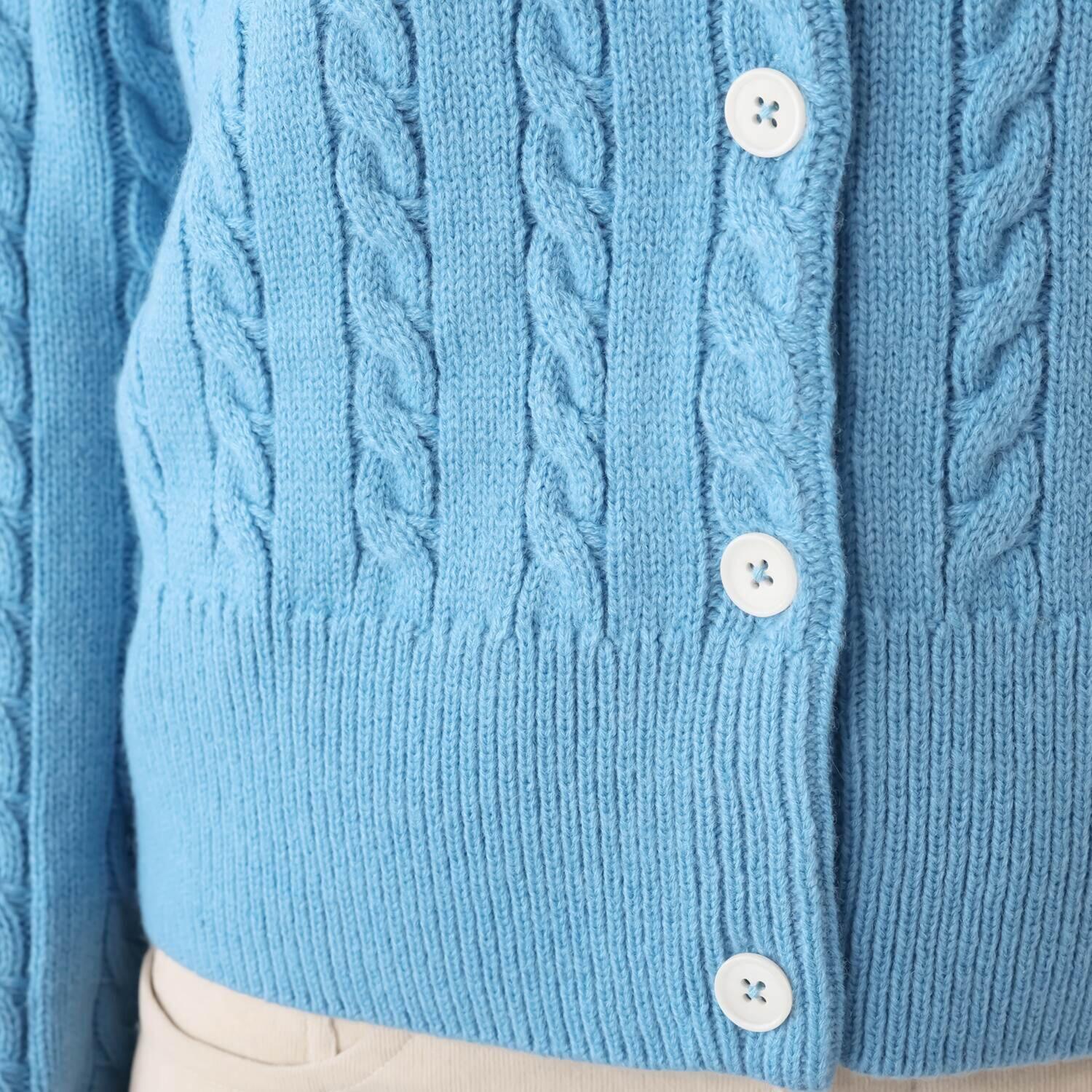 モカサン　ジュンコシマダ ケーブル編 ポイント配色 ニットカーディガン