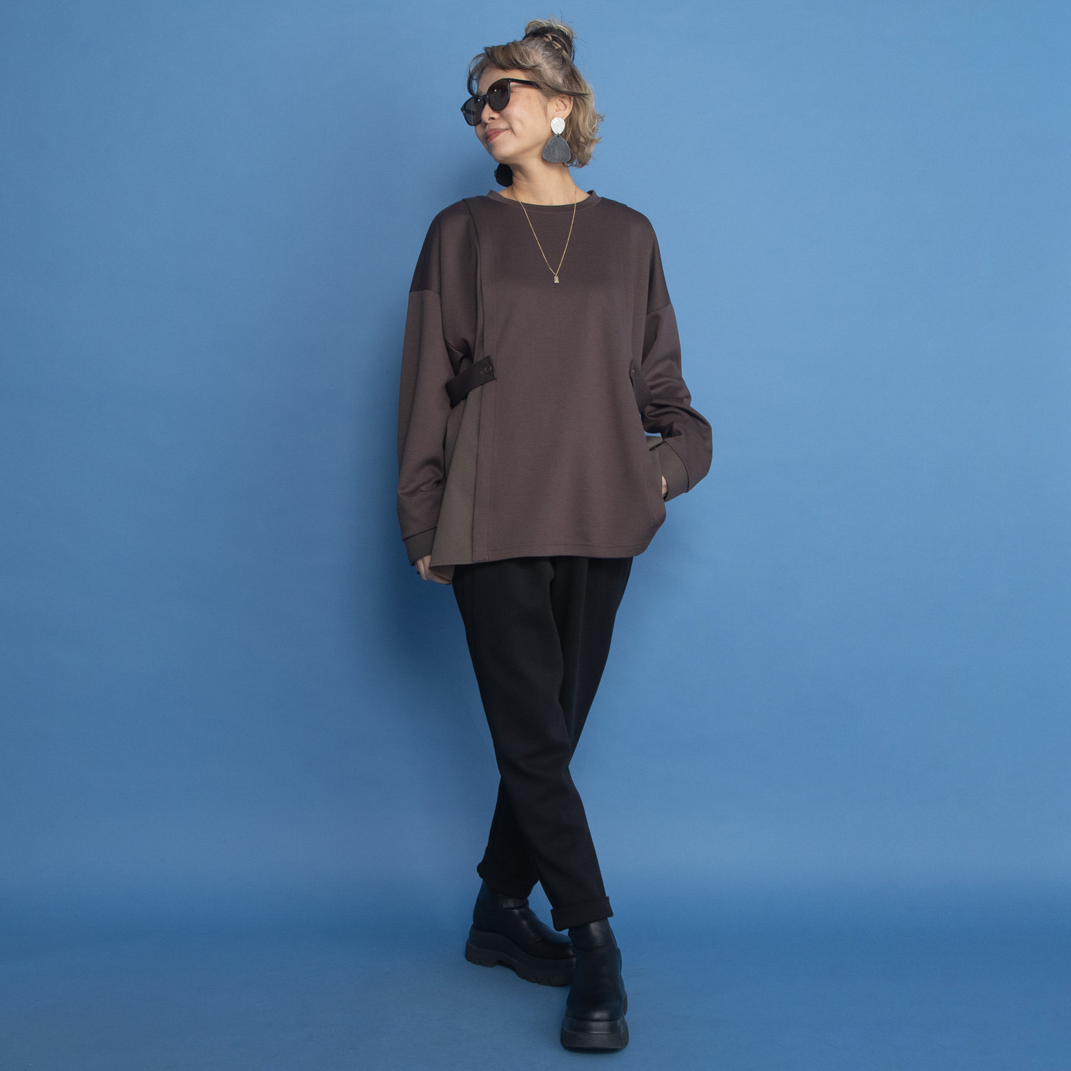 ヨーコモリモト スタイルアップ 切替デザイン テーパードパンツ