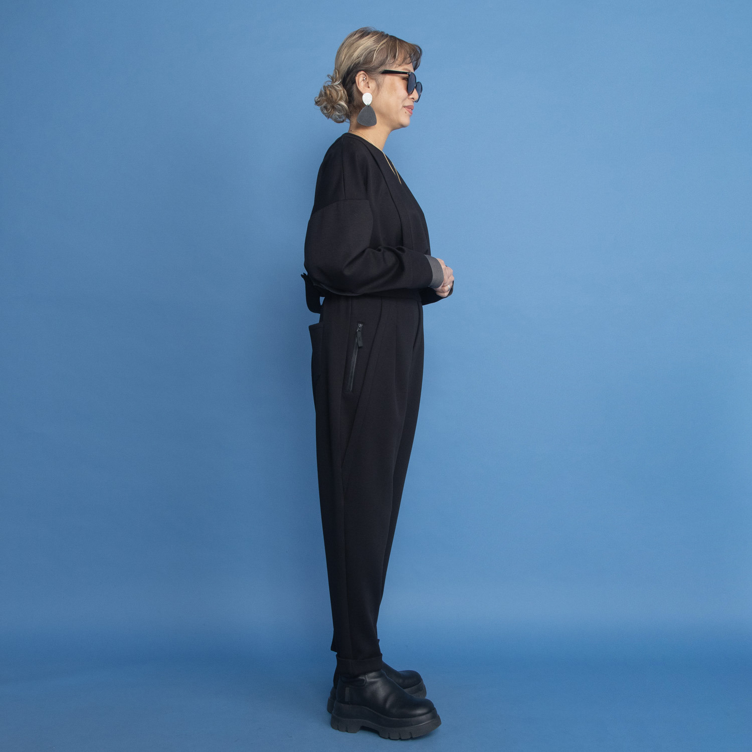 ヨーコモリモト スタイルアップ 切替デザイン テーパードパンツ