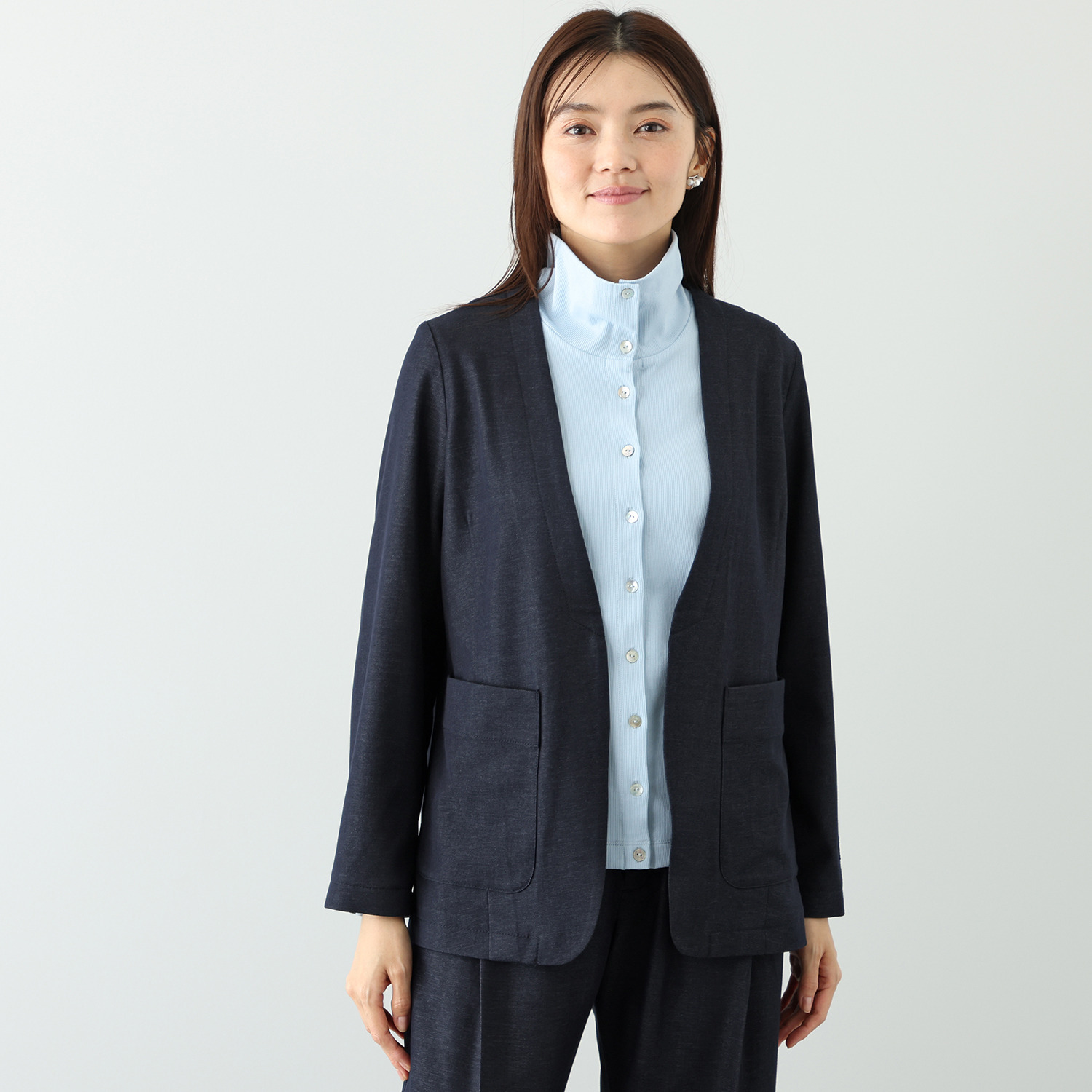 オルテンジア スリーブエンブレム ノーカラージャケット