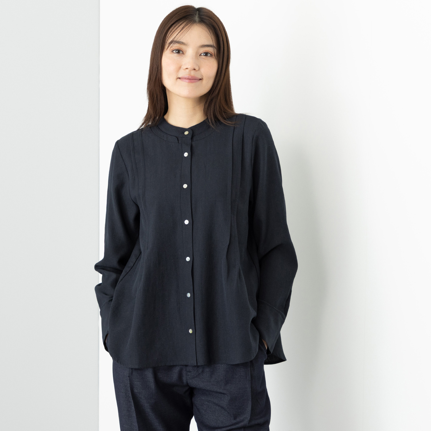 オルテンジア ダブルスタンドカラー デザインシャツ