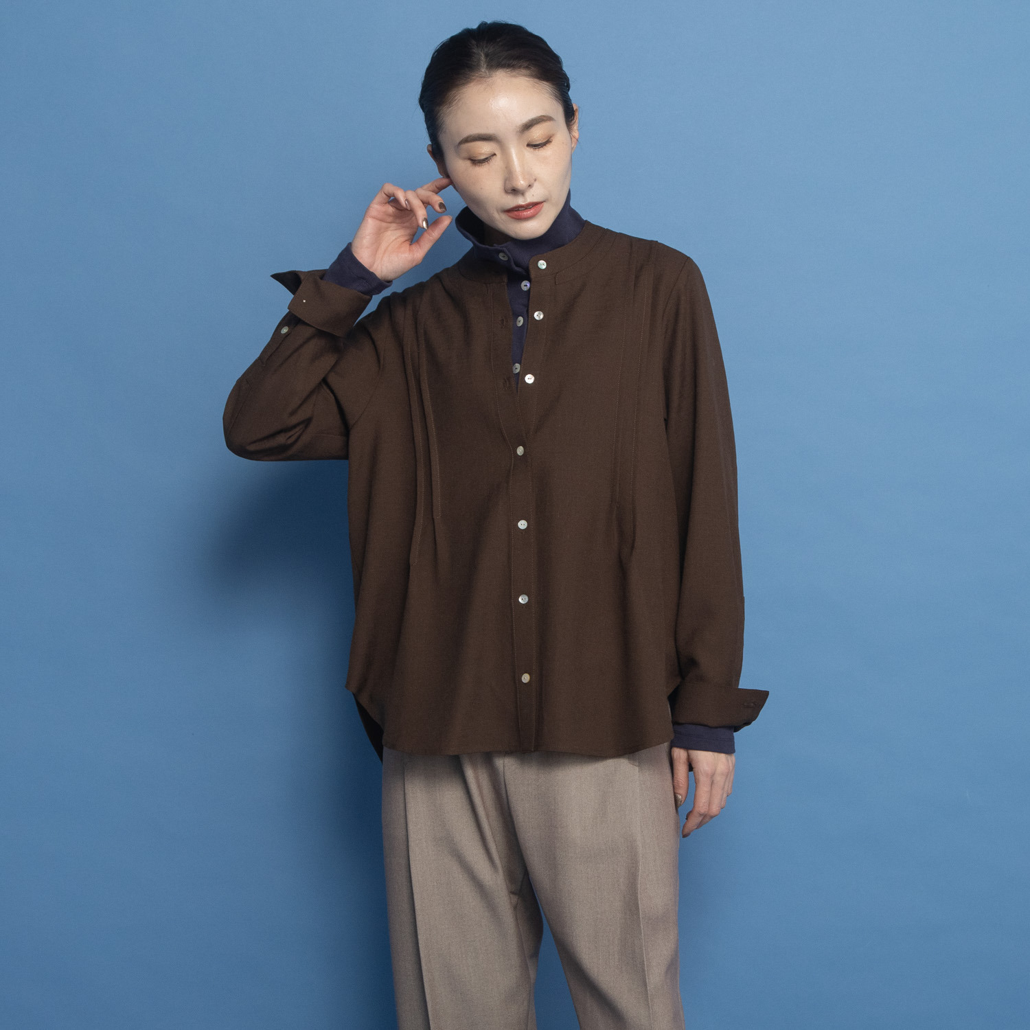 オルテンジア ダブルスタンドカラー デザインシャツ