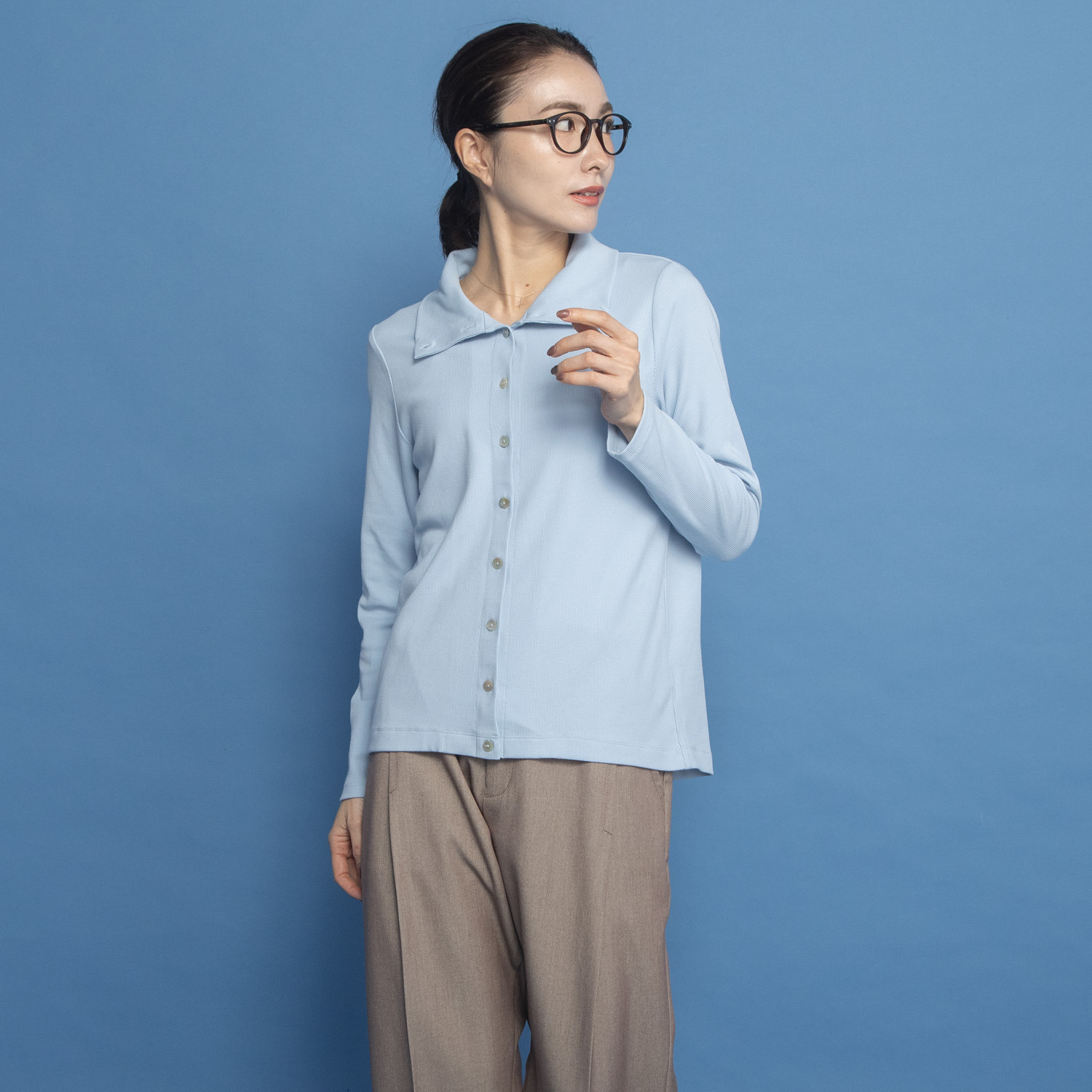 オルテンジア マルチデザインで 着こなし万能 リブブラウス