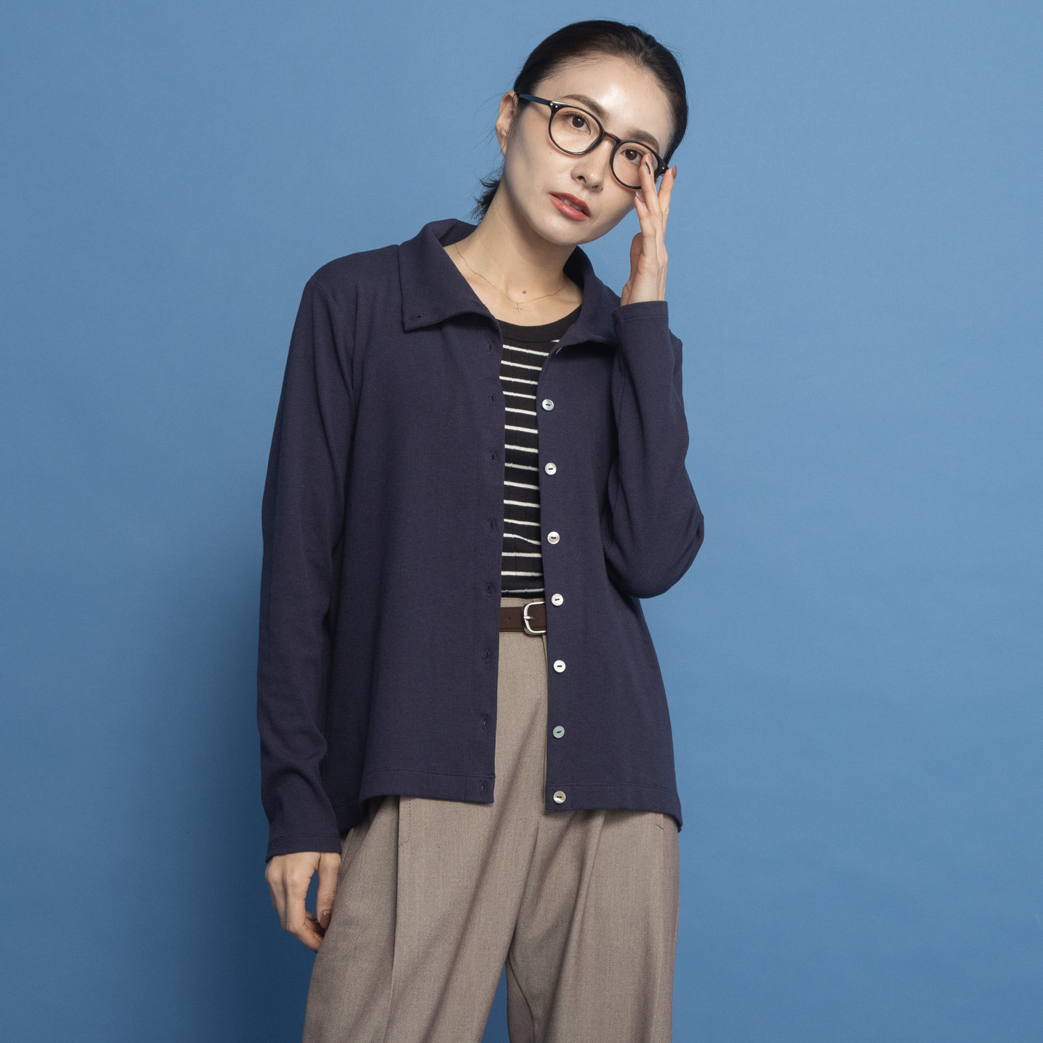 オルテンジア マルチデザインで 着こなし万能 リブブラウス