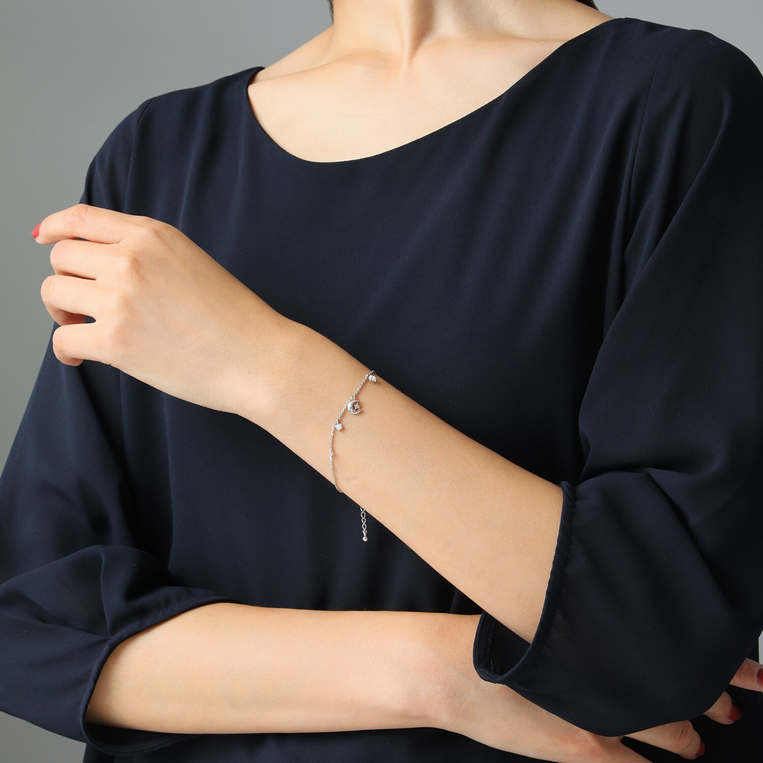 ドルチェモダール シルバー オパール＆ＣＺ 星月チャームブレスレット