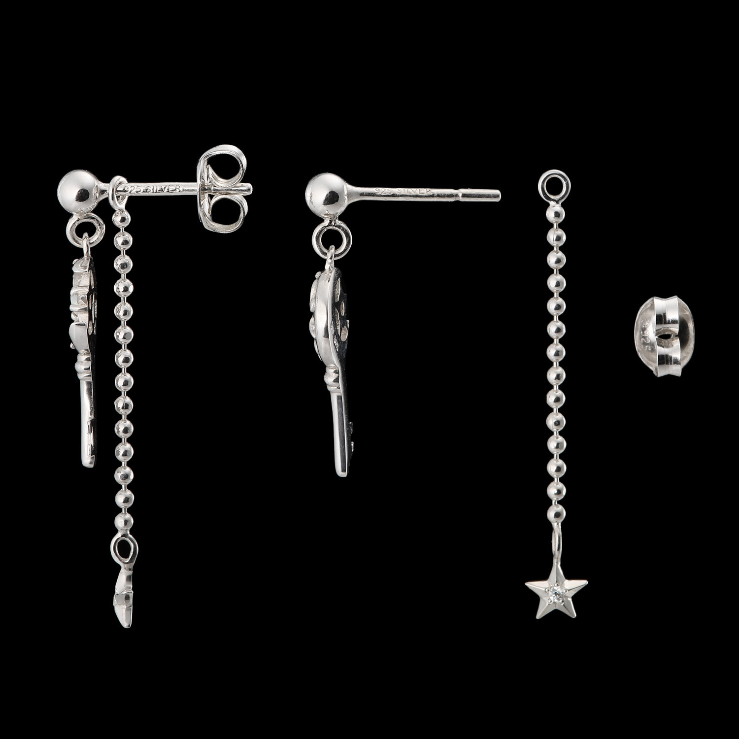 ドルチェモダール シルバー オパール＆ＣＺ 鍵モティーフ 星月チャームピアス