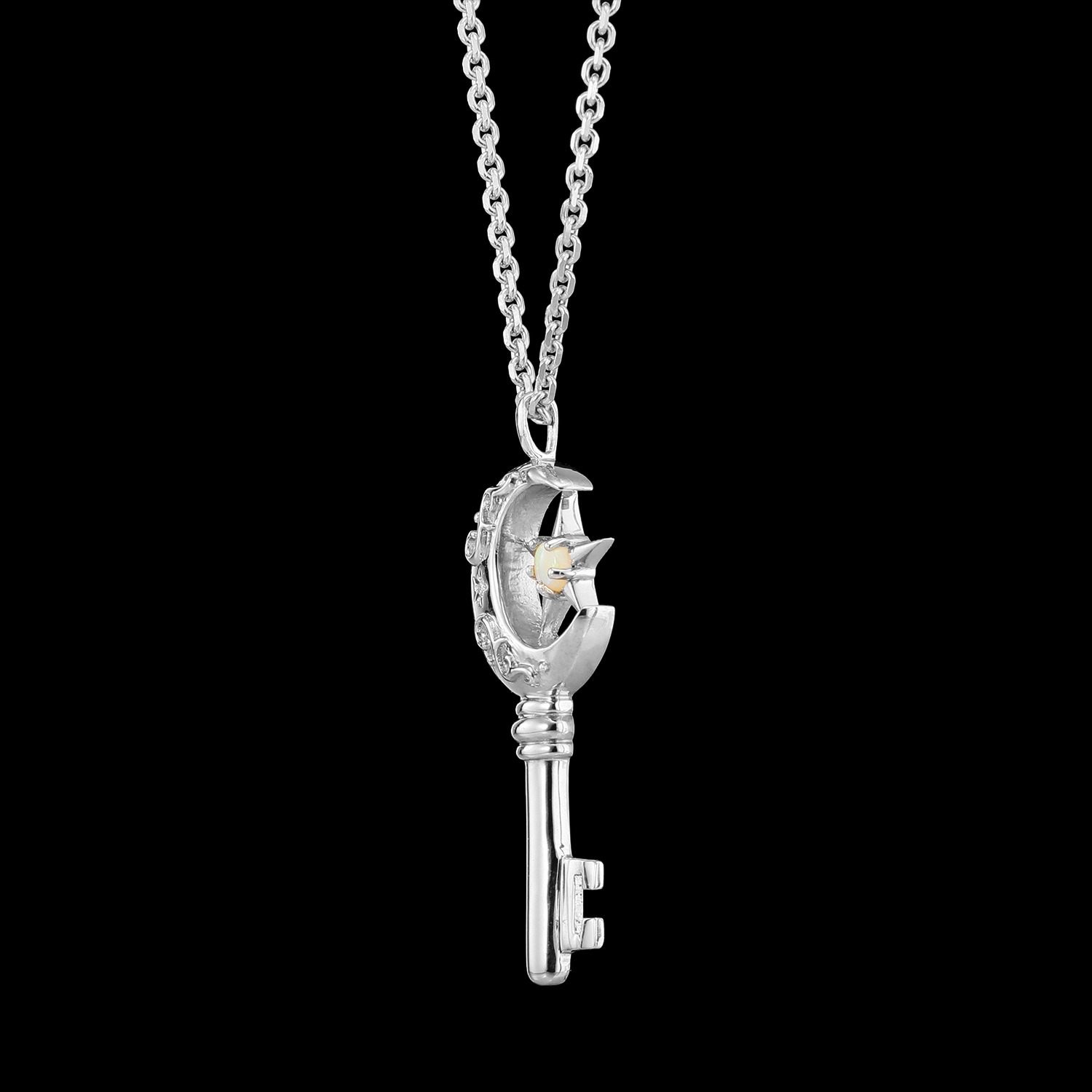 ドルチェモダール シルバー オパール＆ＣＺ 鍵モティーフ 星月ロングネックレス
