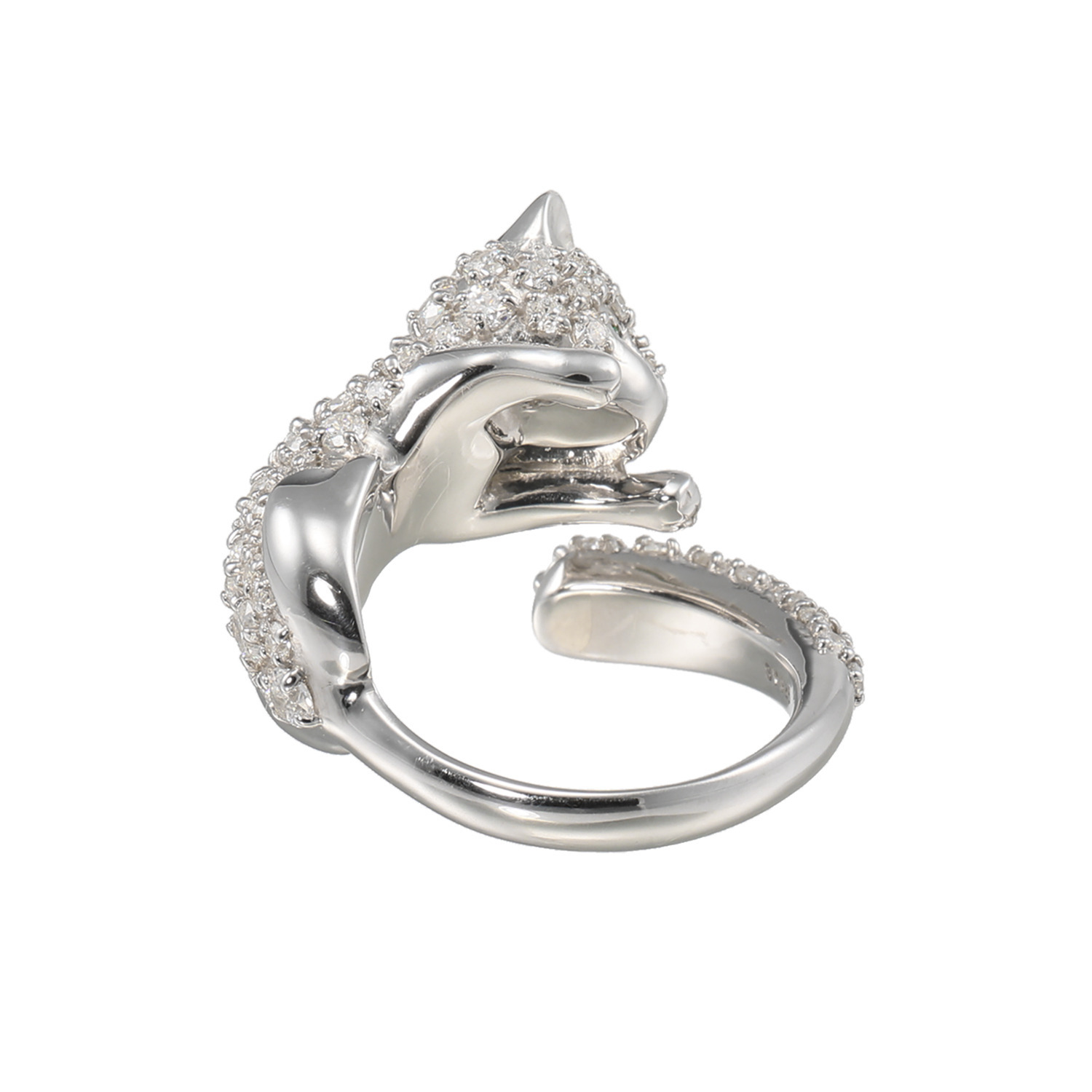 ドルチェモダール シルバー＆ＣＺ キャットモティーフ ゴージャスリング