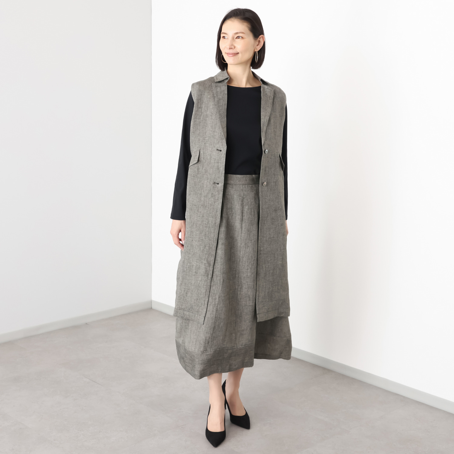 レア　ジェム リネンツイルで 優雅にまとう デザインロングベスト