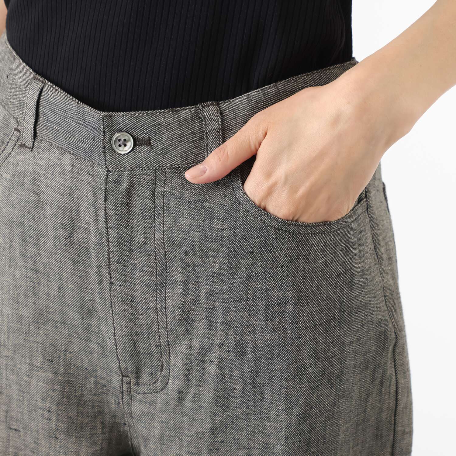 レア　ジェム リネンツイルで 優雅にスタイルカバー テーパードパンツ