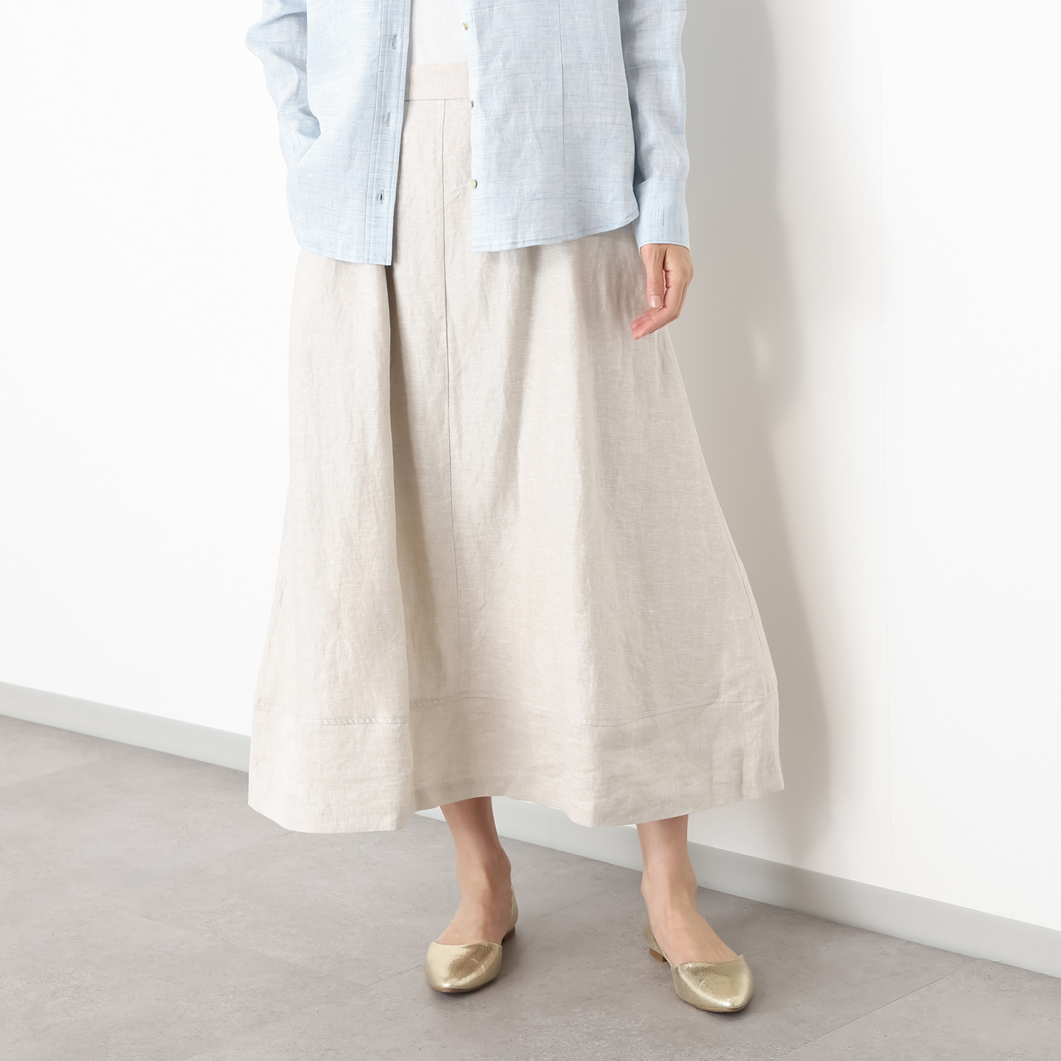 レア　ジェム リネンツイルで 優雅に揺らめく コクーンフレアースカート