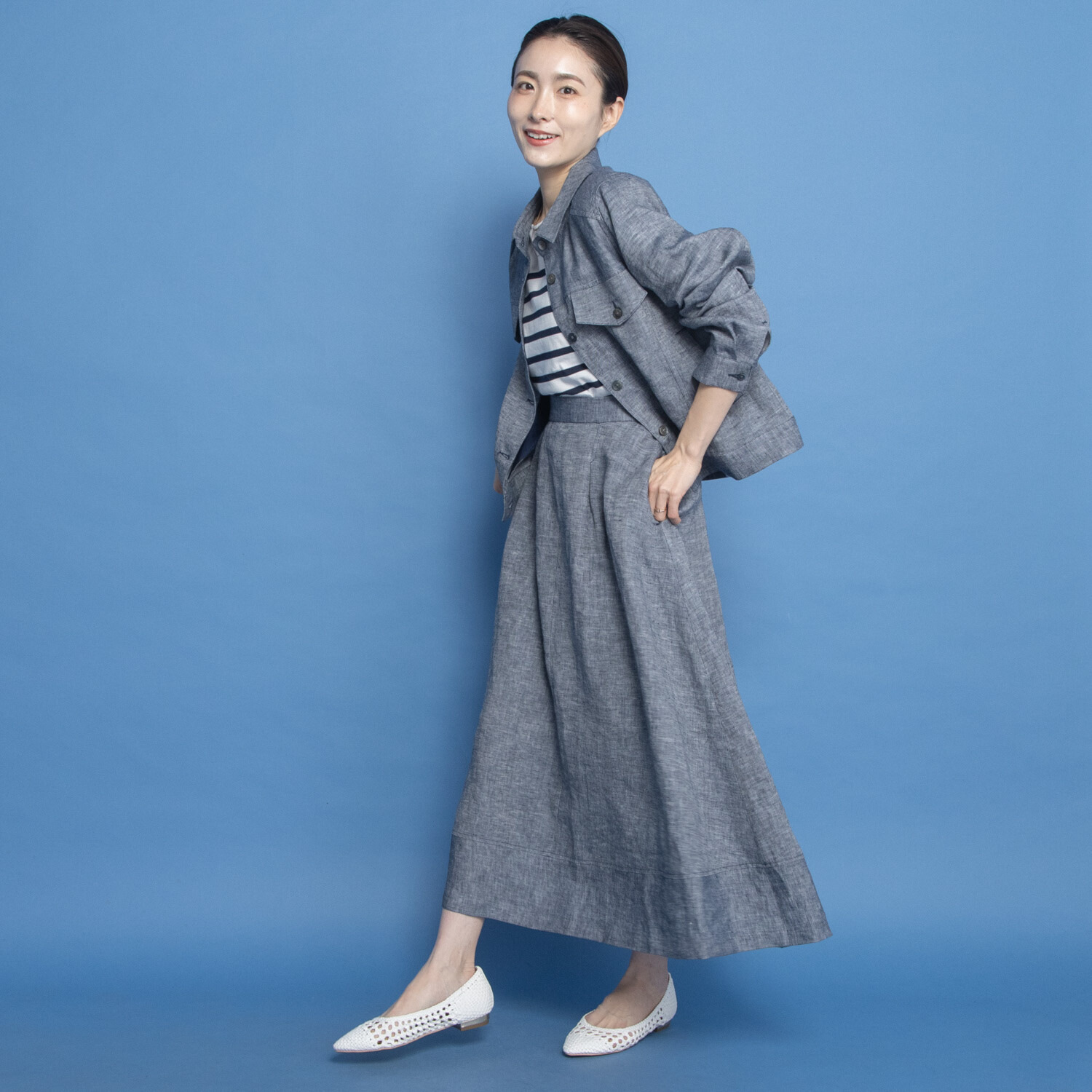 レア　ジェム リネンツイルで 優雅に揺らめく コクーンフレアースカート