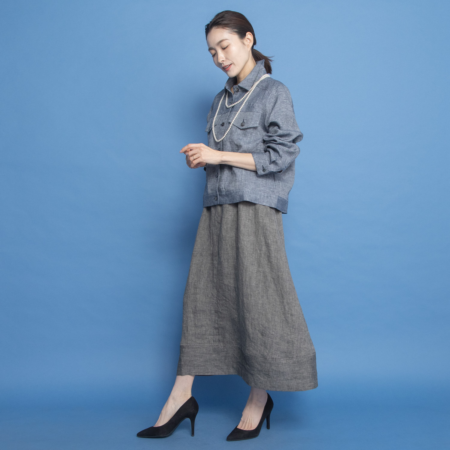 レア　ジェム リネンツイルで 優雅に揺らめく コクーンフレアースカート