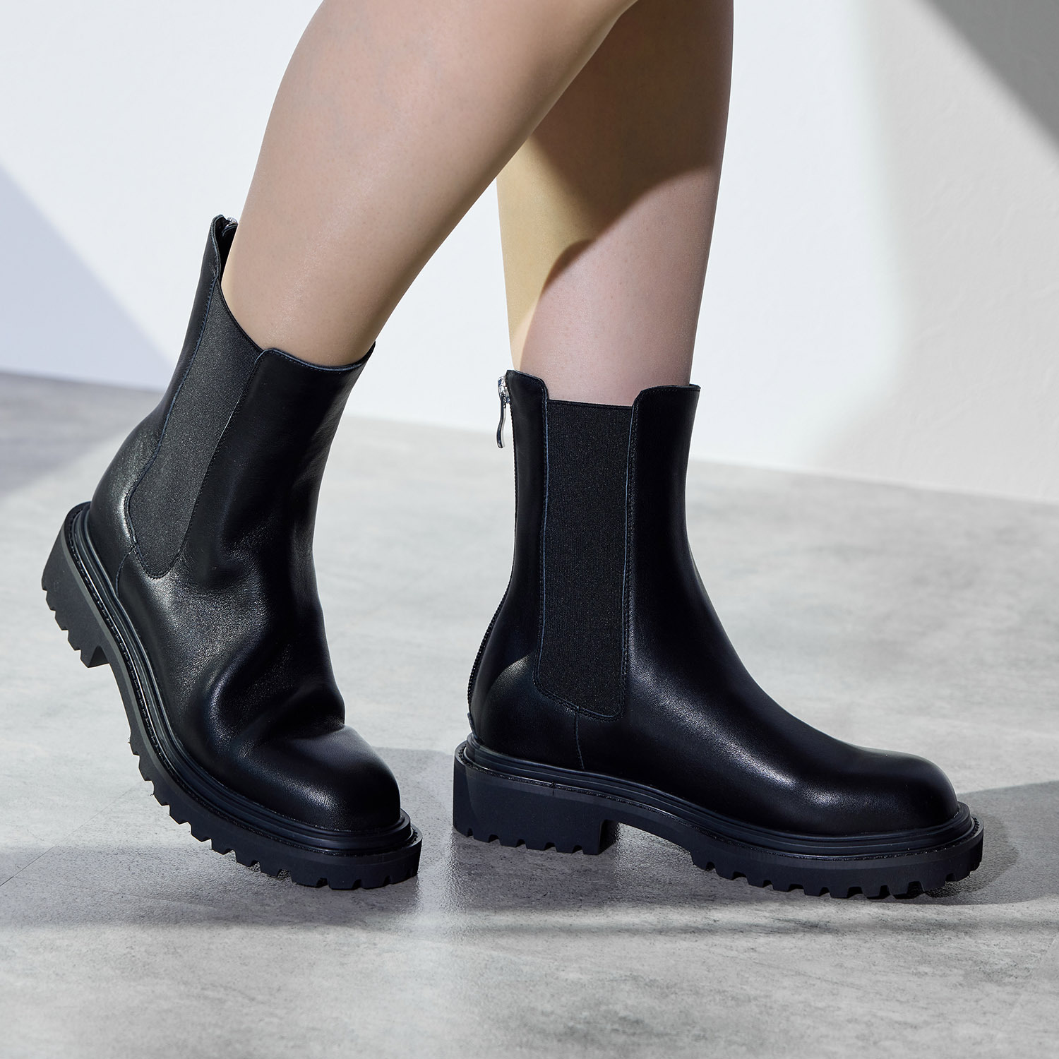 ニカル 本革 サイドゴア ボリュームソールブーツ