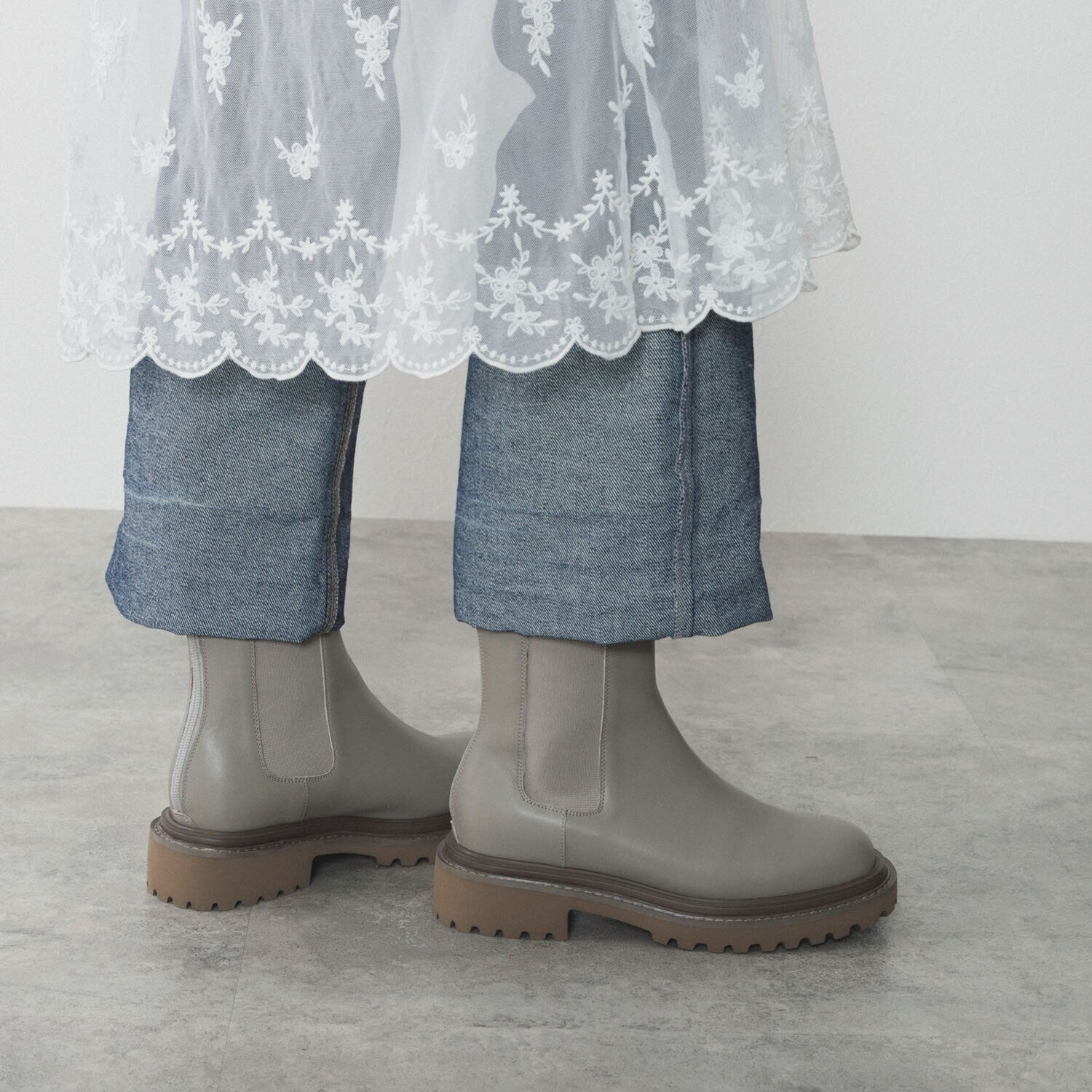 ニカル 本革 サイドゴア ボリュームソールブーツ