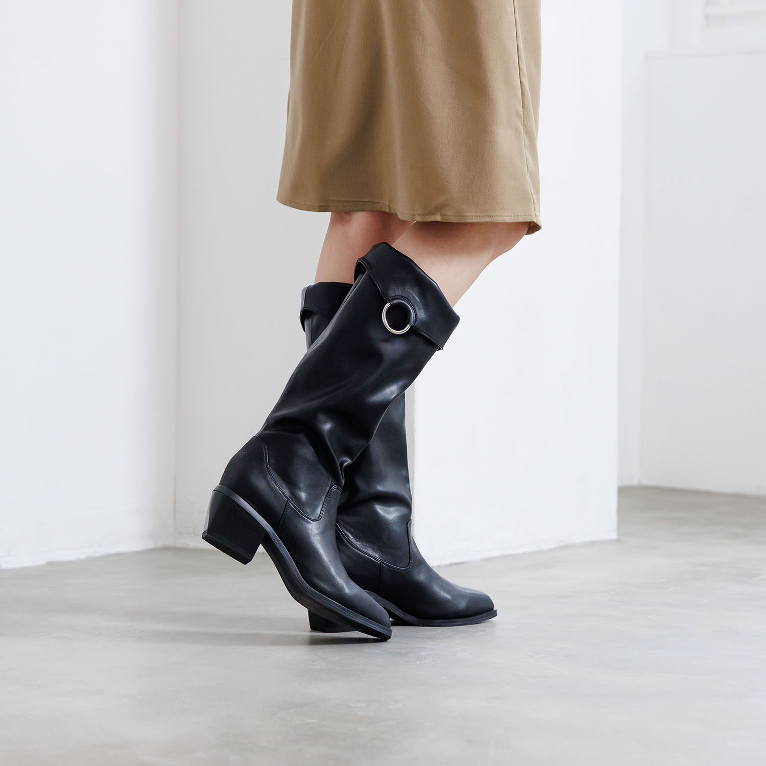 ニカル 好みの丈にアレンジ自在 ２ウェイ リング付ロングブーツ
