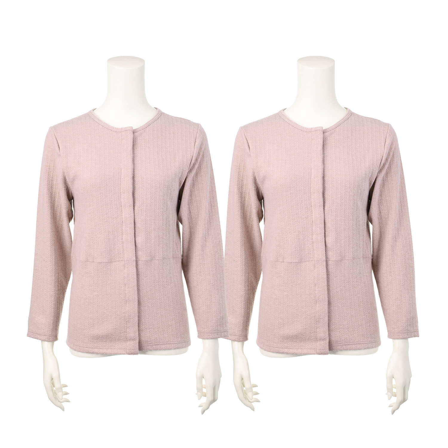 福助 ふんわりあったか両面起毛 スナップボタンで前開き 九分袖インナー 同色２枚セット