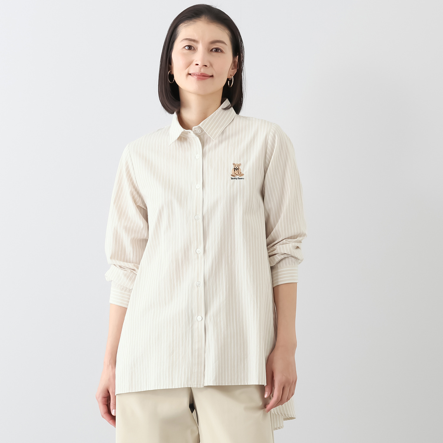 テディベア ワンポイントアクセント テディベア刺しゅう Ａライン シャツチュニック