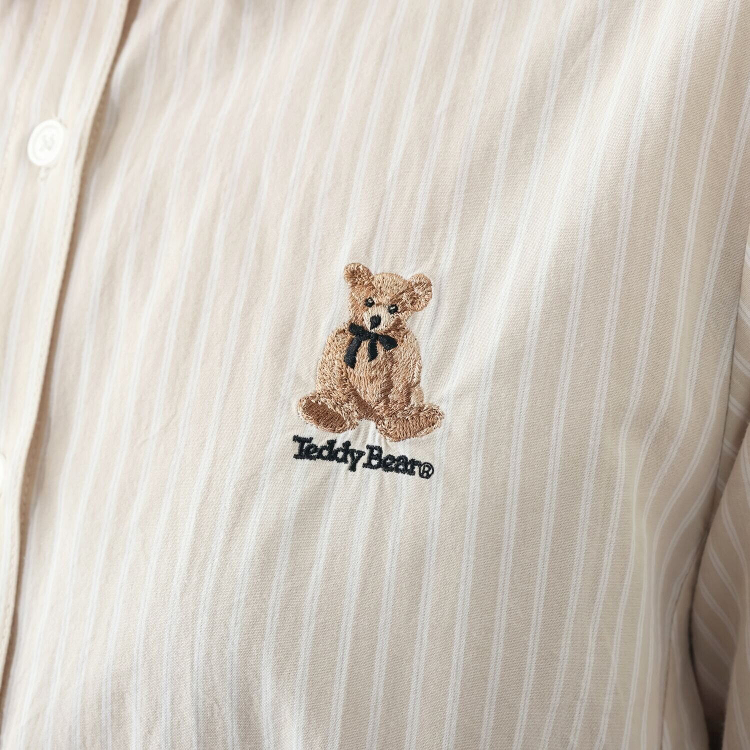 テディベア ワンポイントアクセント テディベア刺しゅう Ａライン シャツチュニック