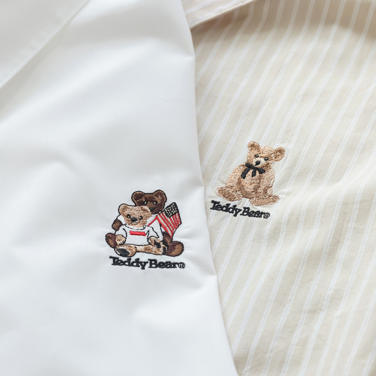 テディベア ワンポイントアクセント テディベア刺しゅう Ａライン シャツチュニック