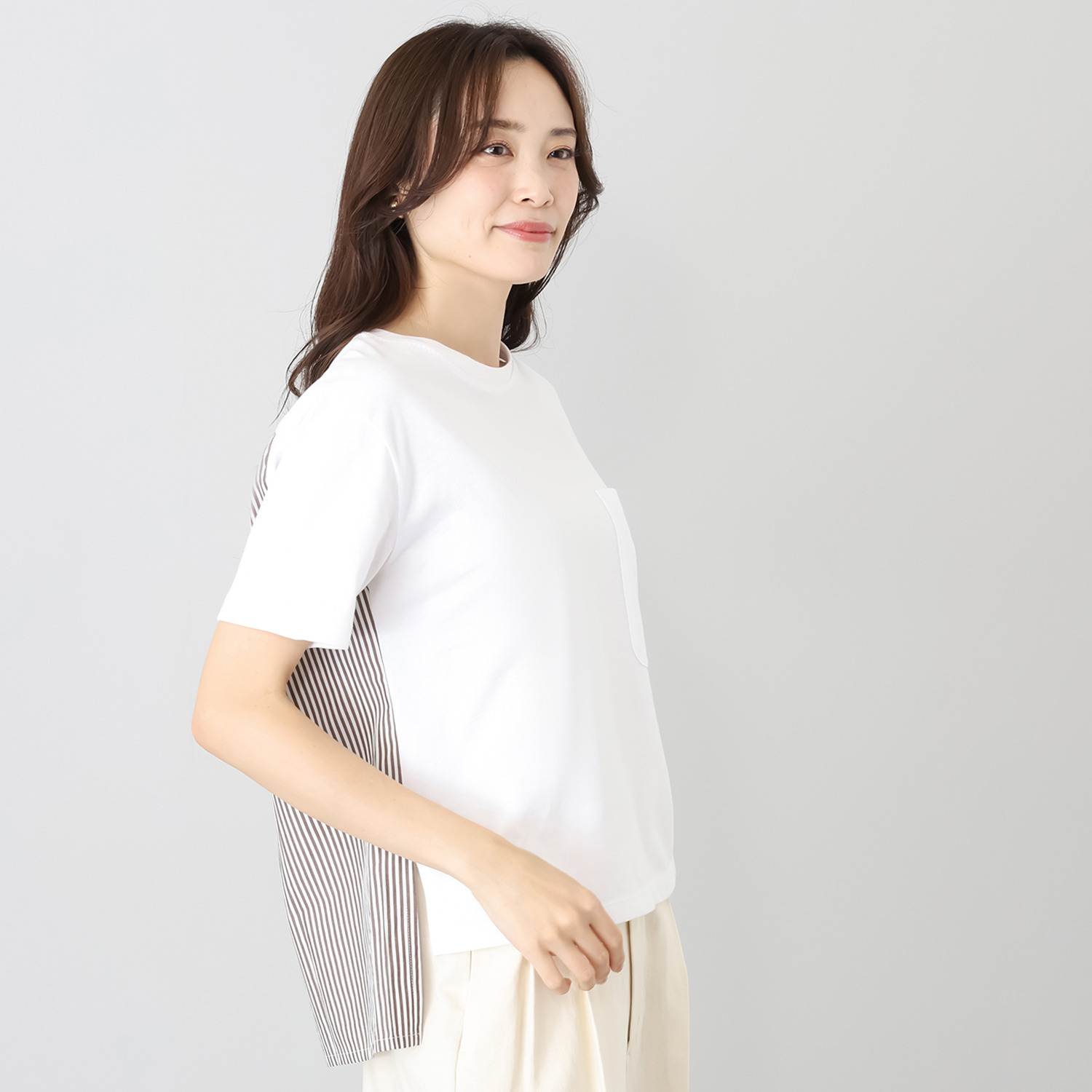 シャビージェンティール 後ろ身頃 ロンドンストライプ コンビネーションＴシャツ