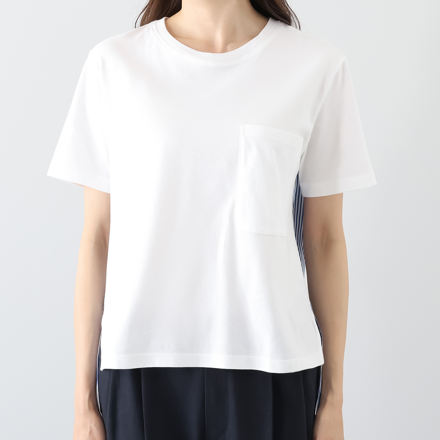 シャビージェンティール 後ろ身頃 ロンドンストライプ コンビネーションＴシャツ