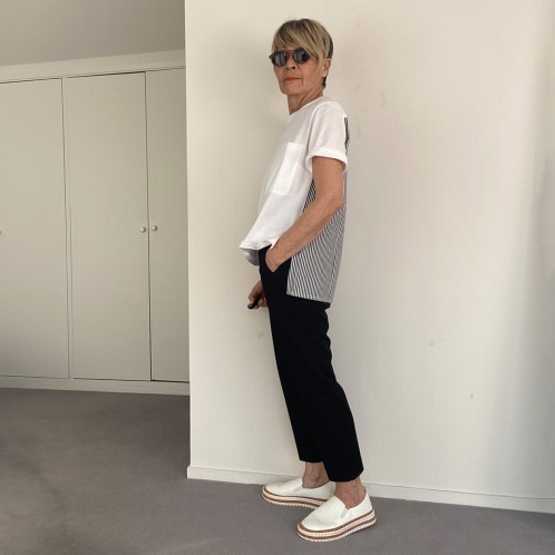 シャビージェンティール 後ろ身頃 ロンドンストライプ コンビネーションＴシャツ