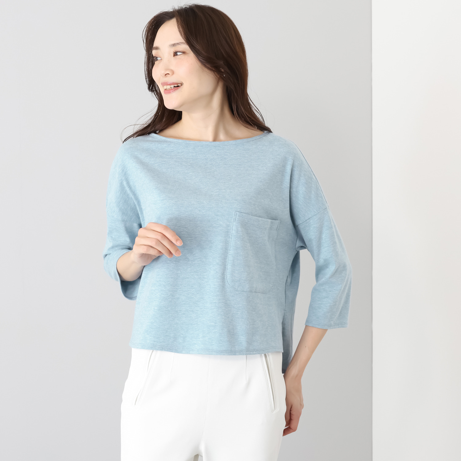 シャビージェンティール ボートネック ドロップショルダー クロップト丈プルオーバー 